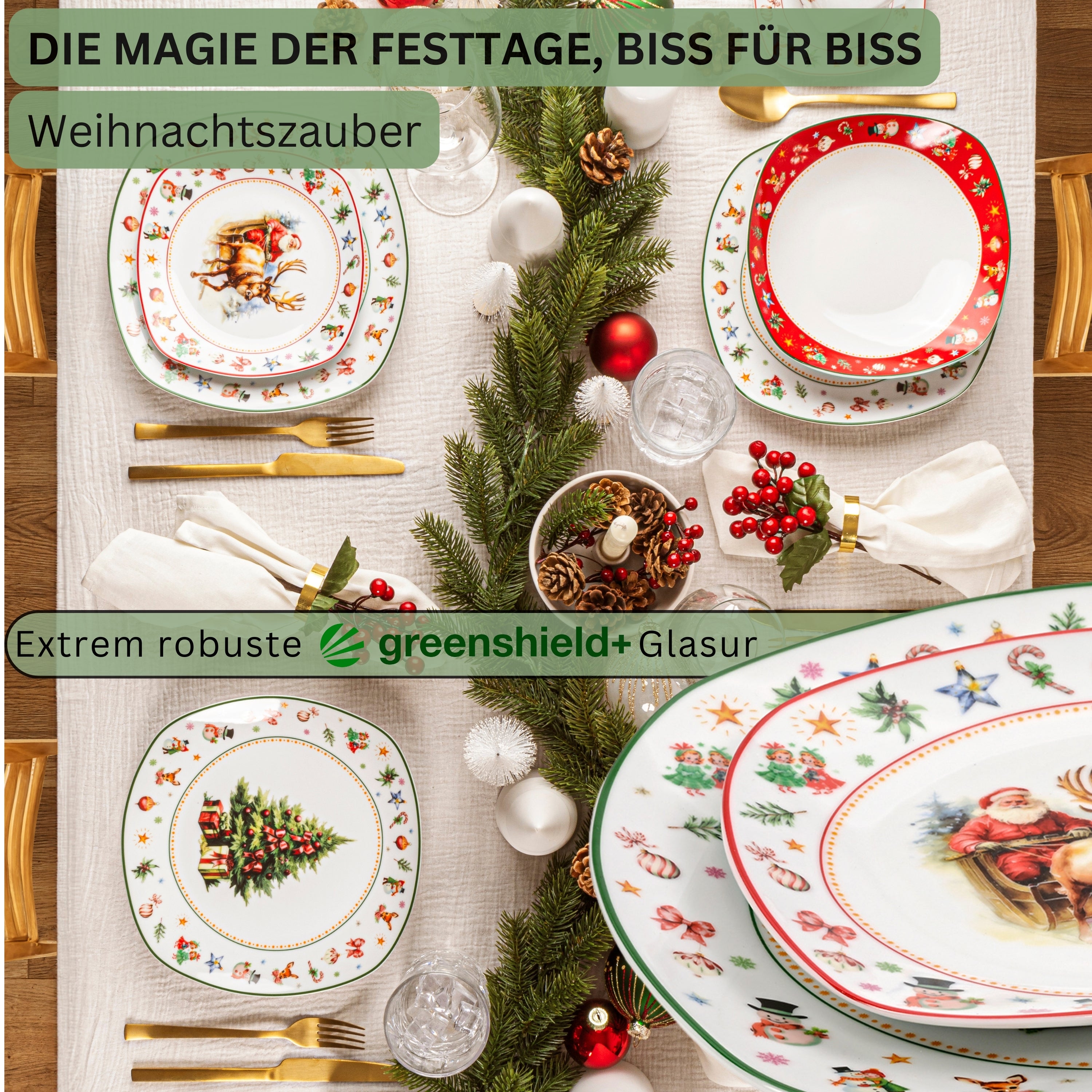 SÄNGER Porzellan Geschirrset Bilgola Christmas Design, Tafelservice 24 teilig für 6 Personen