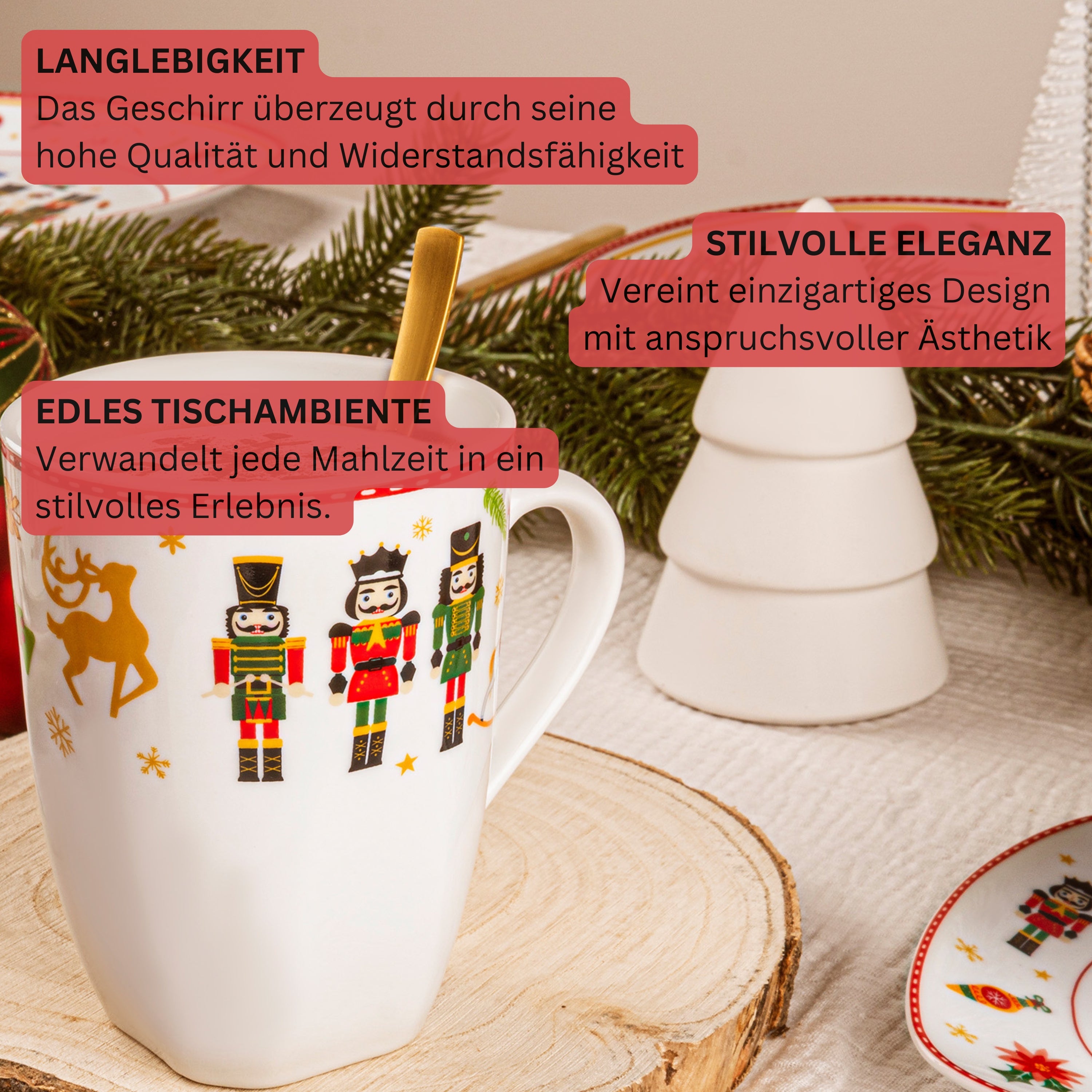 SÄNGER Kaffeebecher Set Bilgola Nussknacker Design 6 teilig