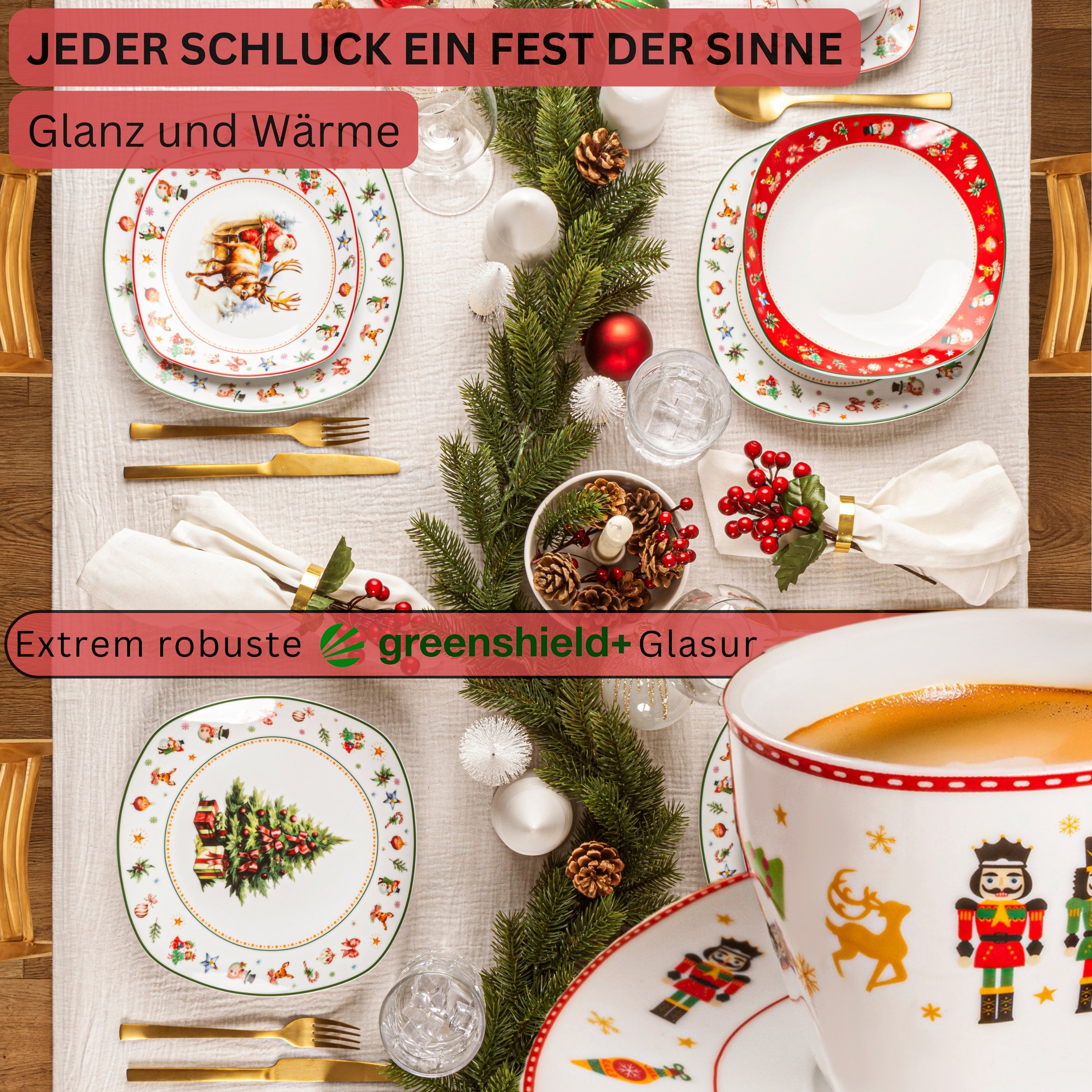 SÄNGER Kaffeetassen Set Bilgola Nussknacker Design 12 teilig für 6 Personen