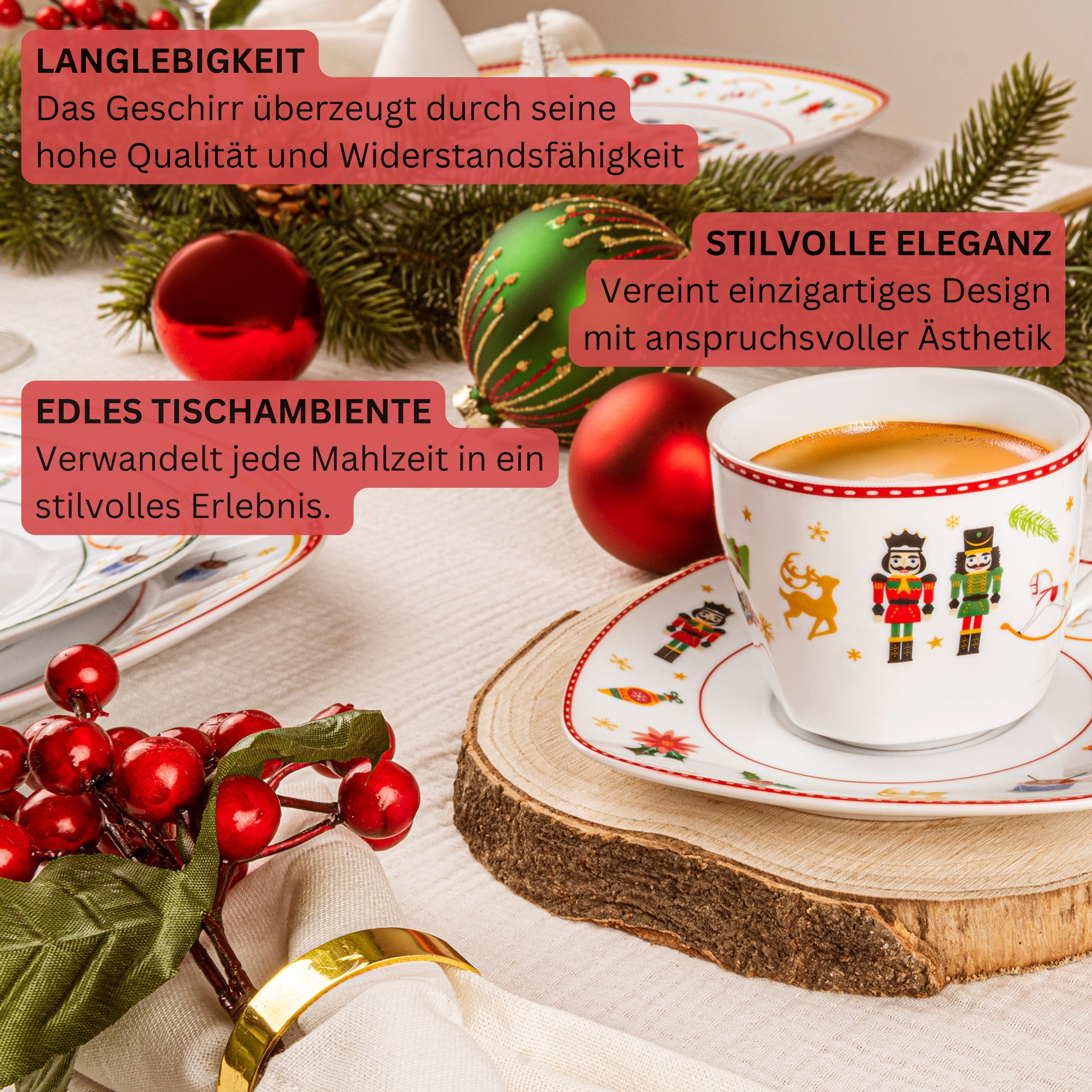 SÄNGER Kaffeetassen Set Bilgola Nussknacker Design 12 teilig für 6 Personen