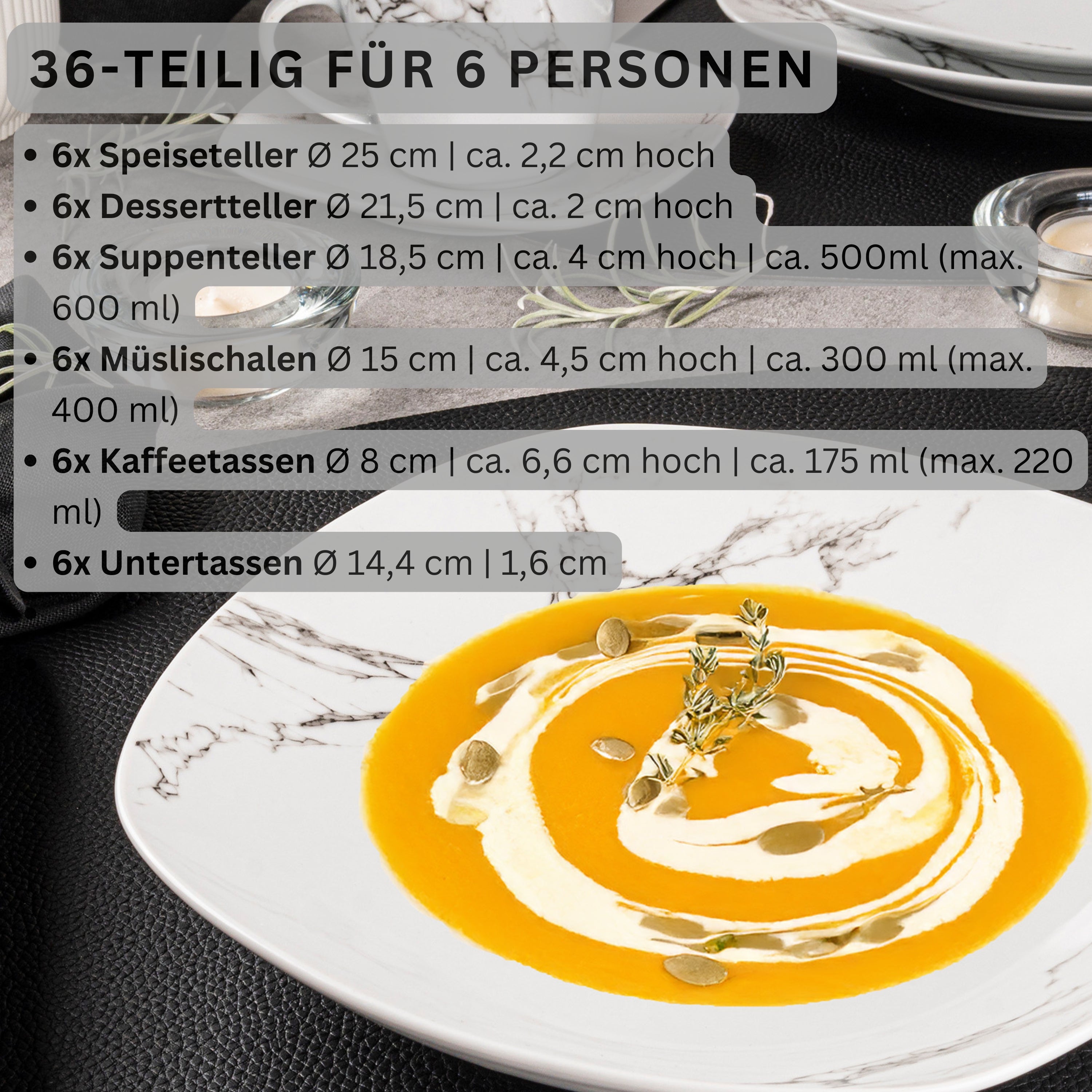 SÄNGER Porzellan Kombiservice Bilgola Marmor 36 teilig für 6 Personen