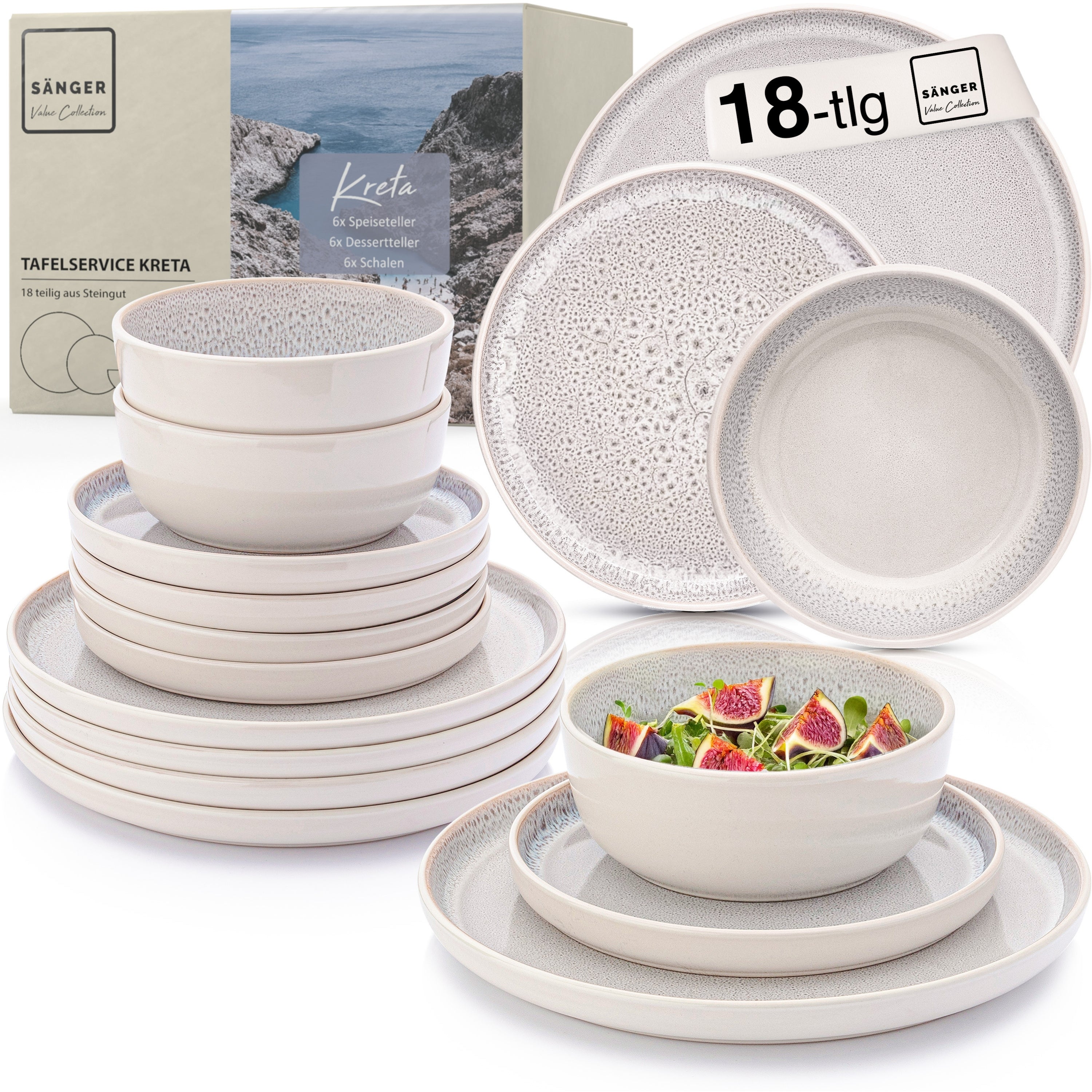 SÄNGER Steingut Geschirrset Kreta 18 teilig für 6 Personen