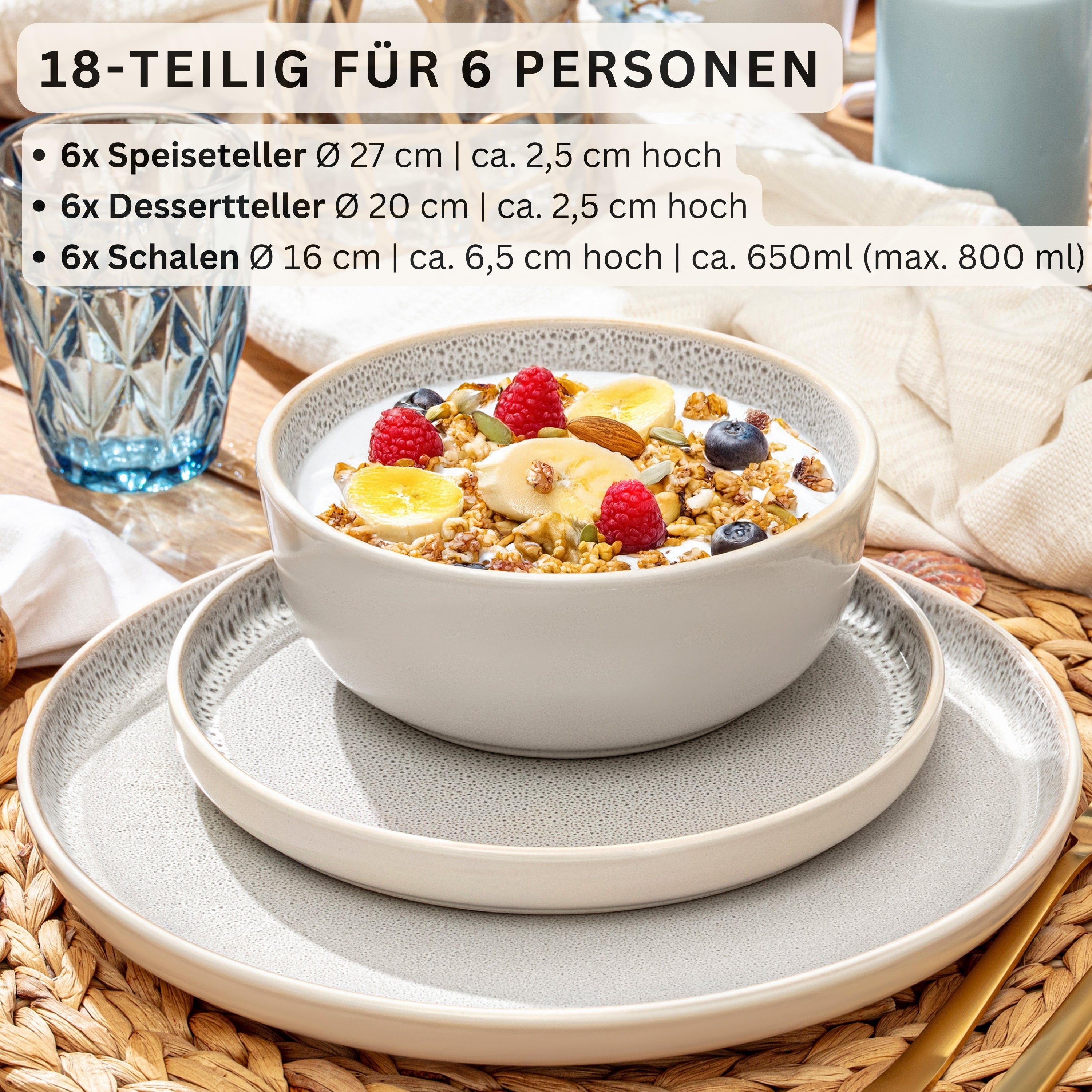 SÄNGER Steingut Geschirrset Kreta 18 teilig für 6 Personen