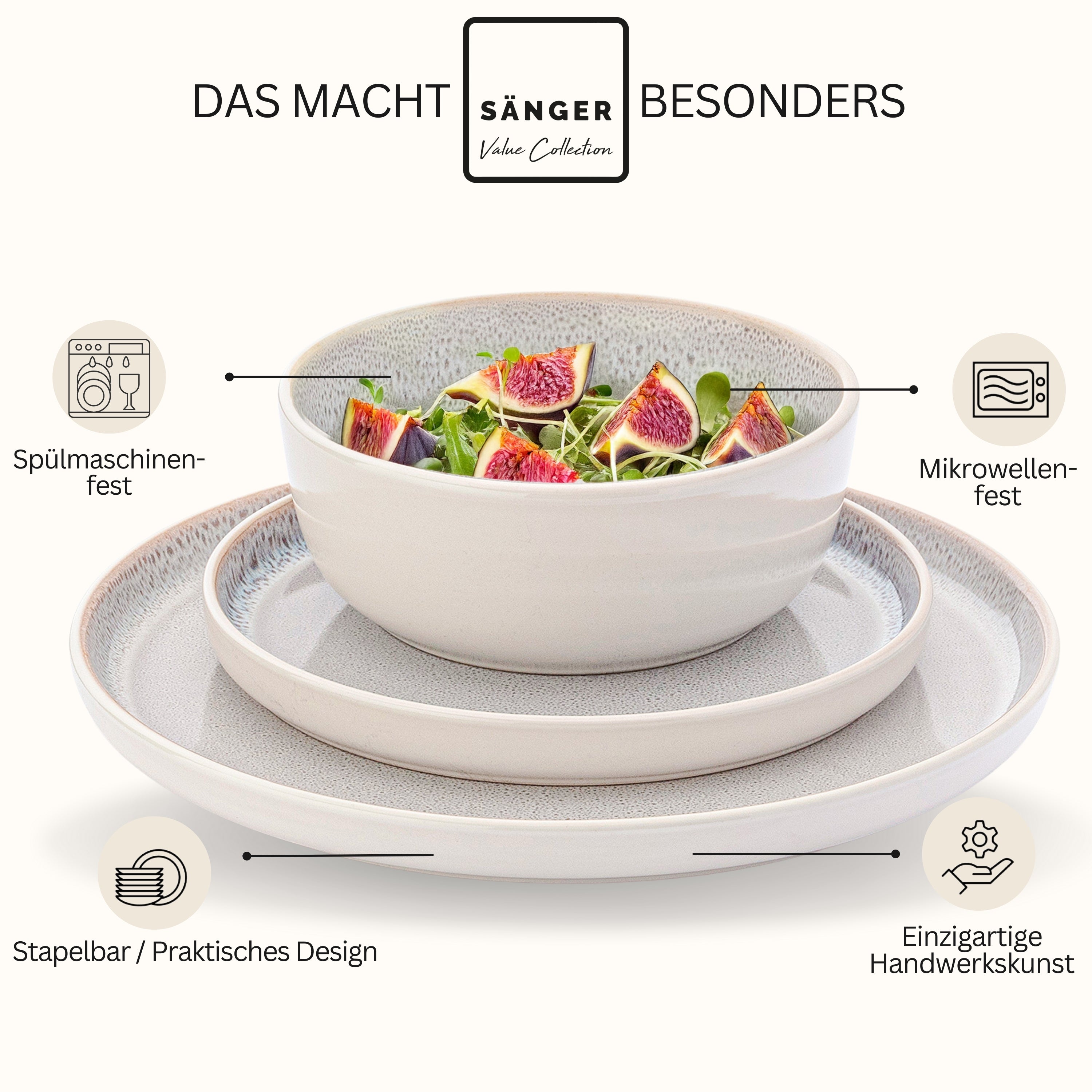 SÄNGER Steingut Geschirrset Kreta 18 teilig für 6 Personen