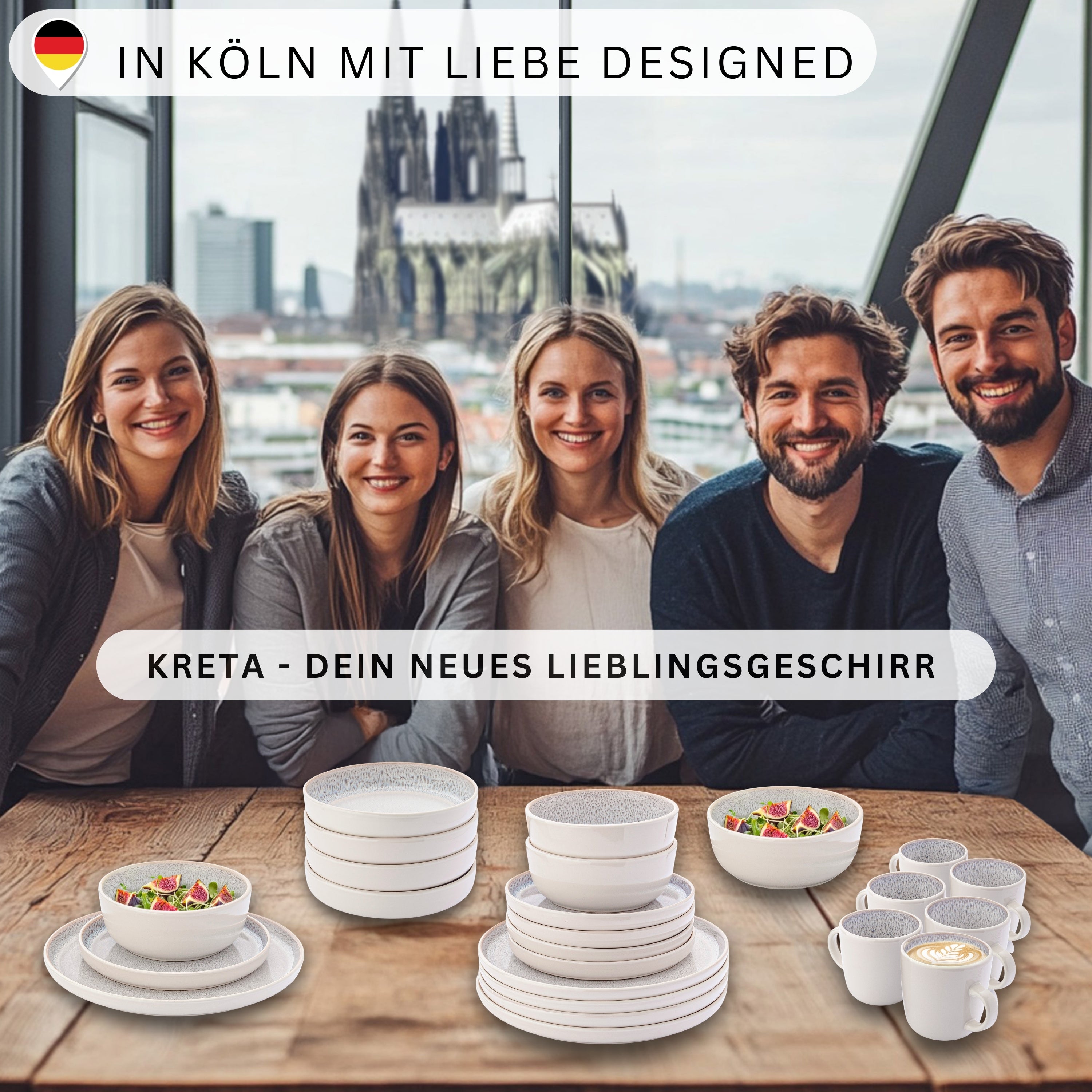 SÄNGER Steingut Geschirrset Kreta 18 teilig für 6 Personen