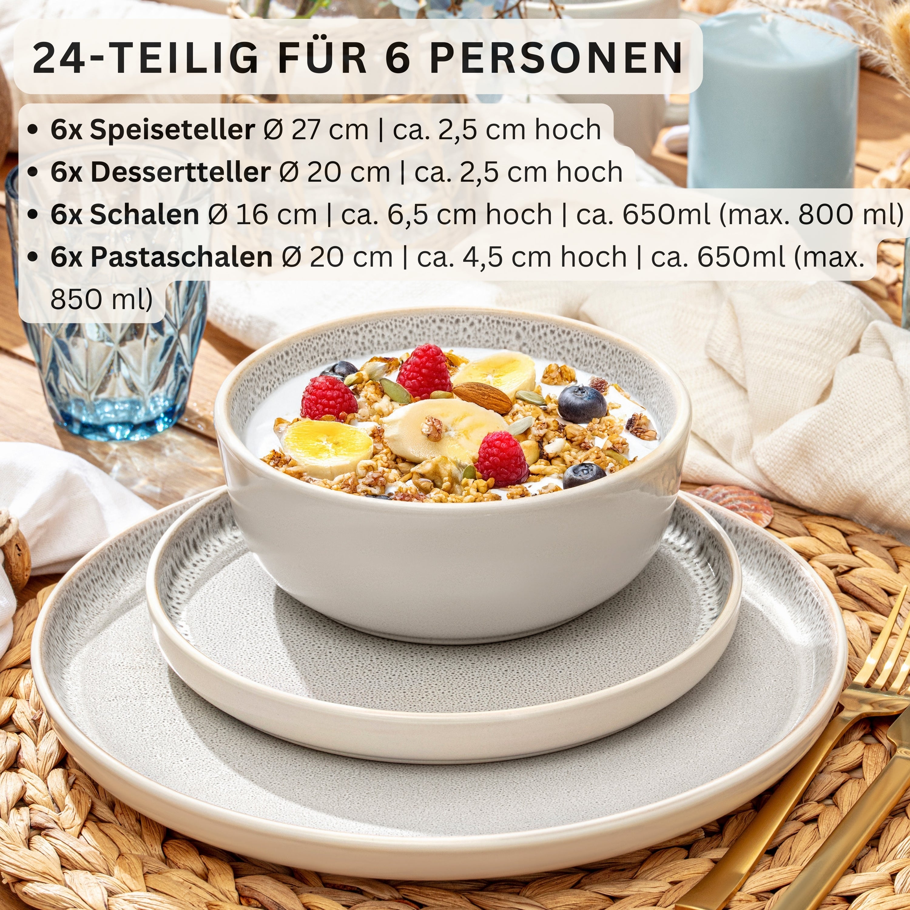 SÄNGER Steingut Geschirrset Kreta 24 teilig für 6 Personen