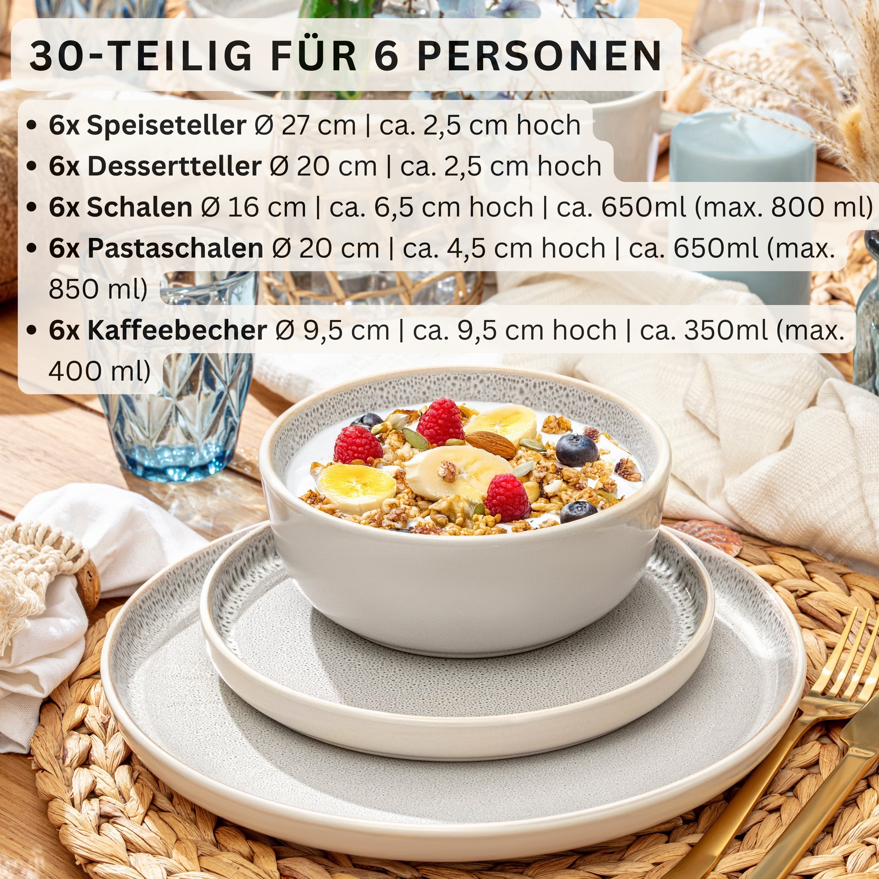 SÄNGER Steingut Geschirrset Kreta 30 teilig für 6 Personen