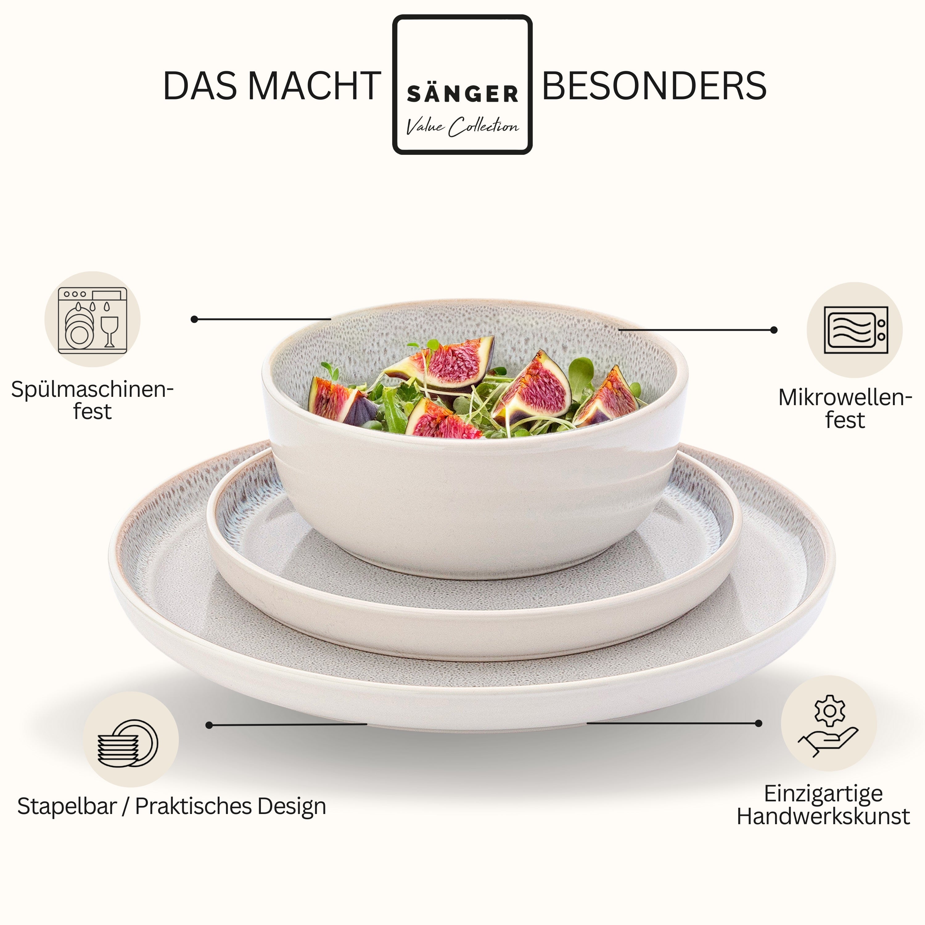 SÄNGER Steingut Geschirrset Kreta 24 teilig für 6 Personen