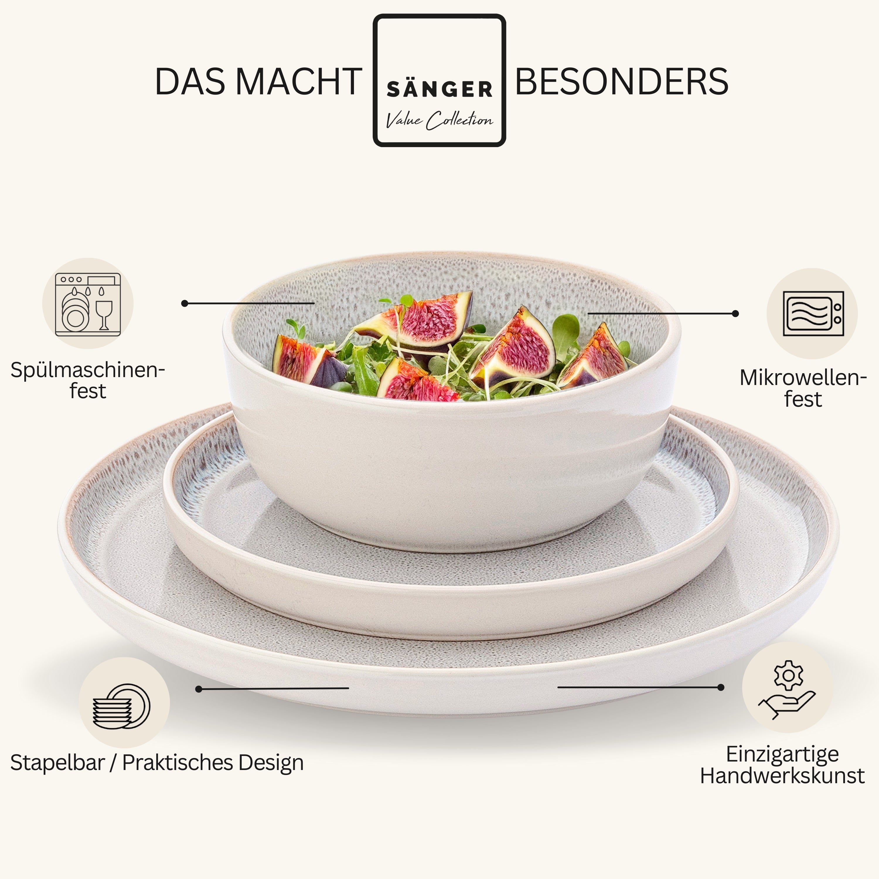 SÄNGER Steingut Geschirrset Kreta 30 teilig für 6 Personen