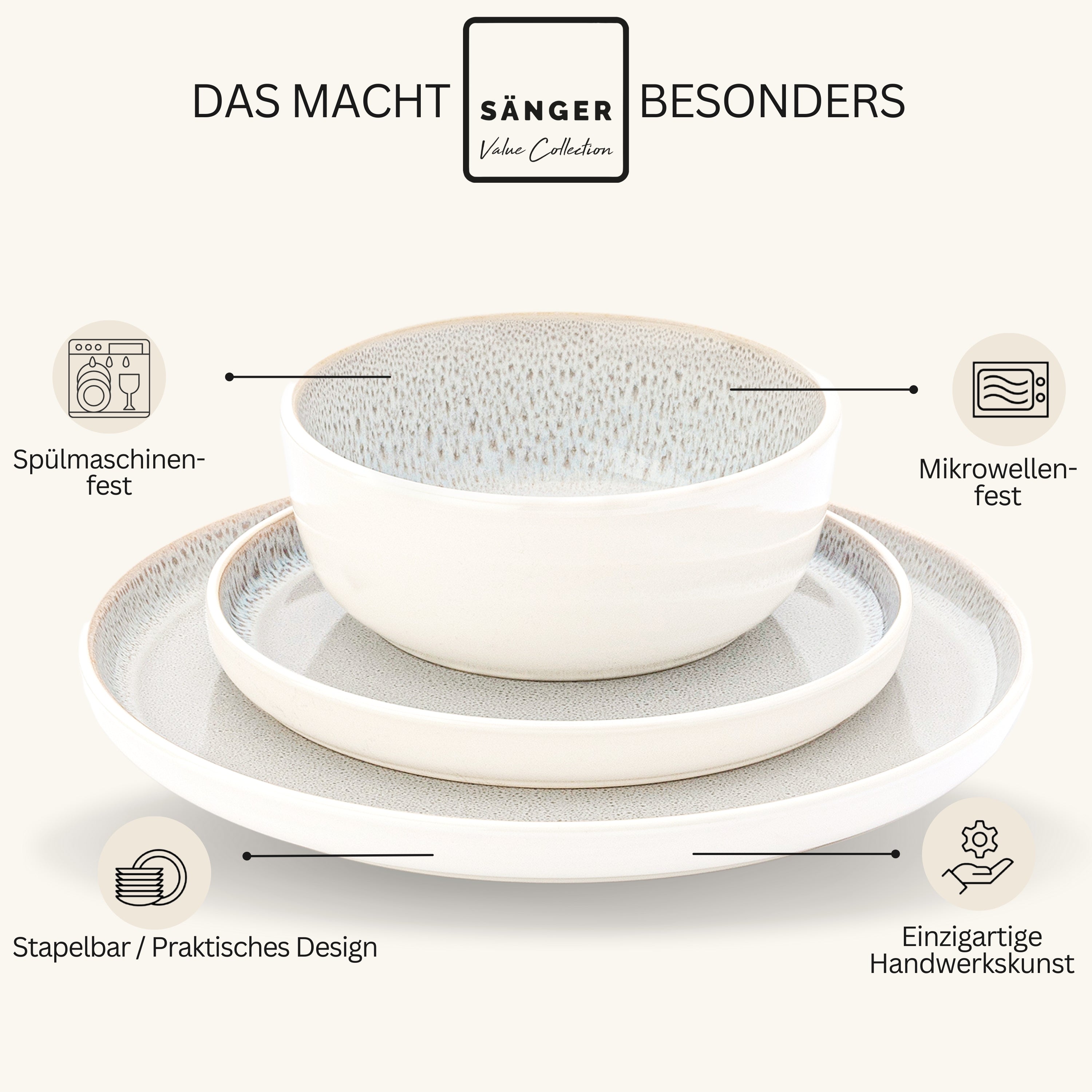 SÄNGER Steingut Geschirrset Kreta 30 teilig für 6 Personen