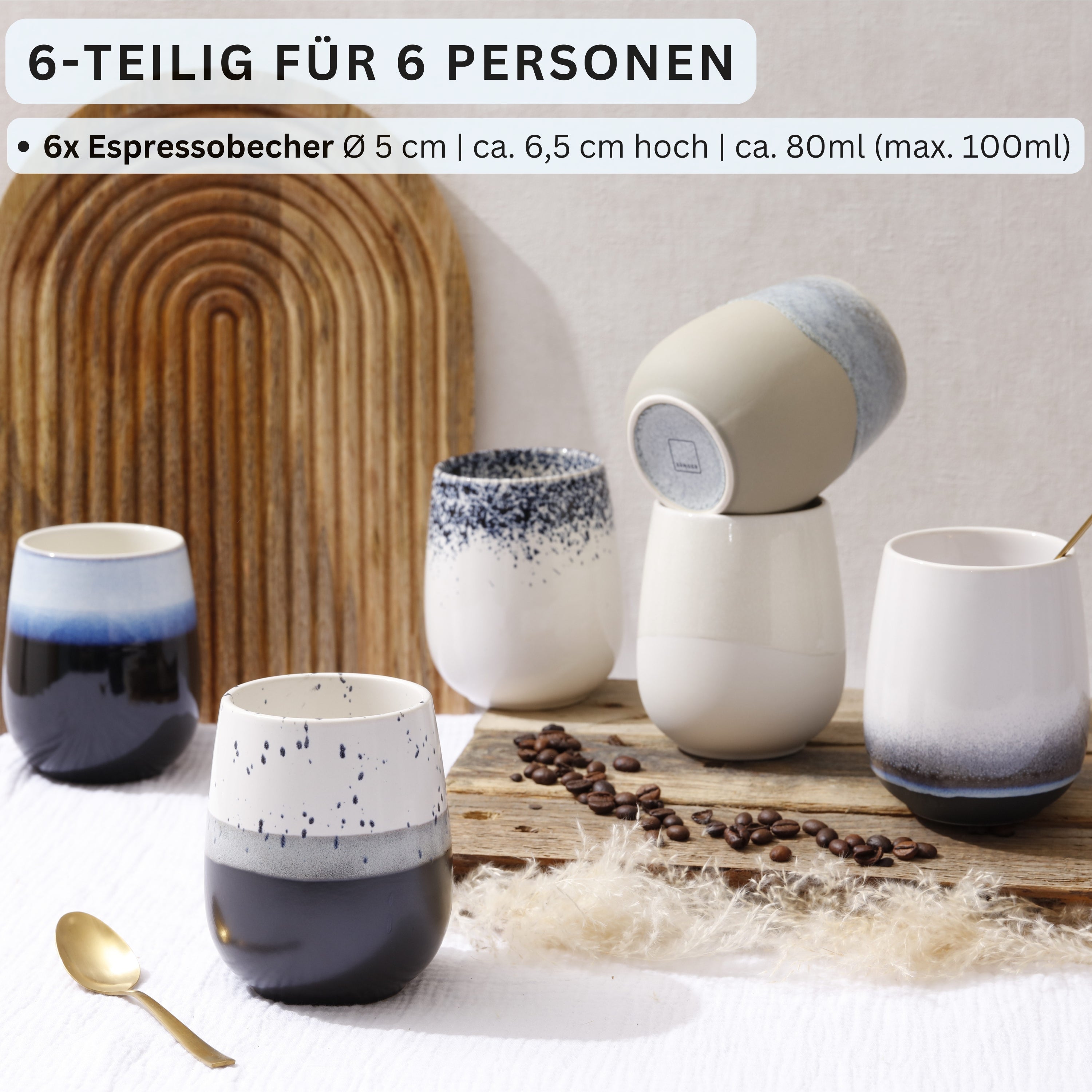 SÄNGER Steingut Kaffeebecher Siena 6 teilig 80 ml