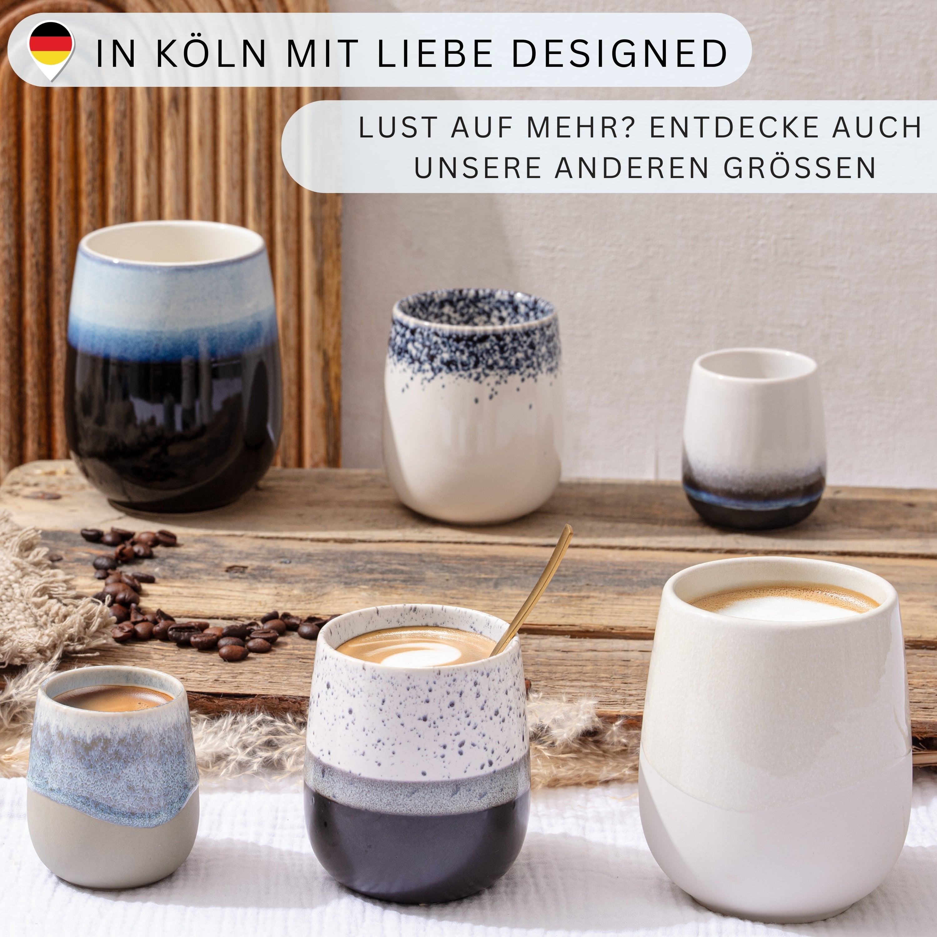 SÄNGER Steingut Kaffeebecher Siena 6 teilig 80 ml