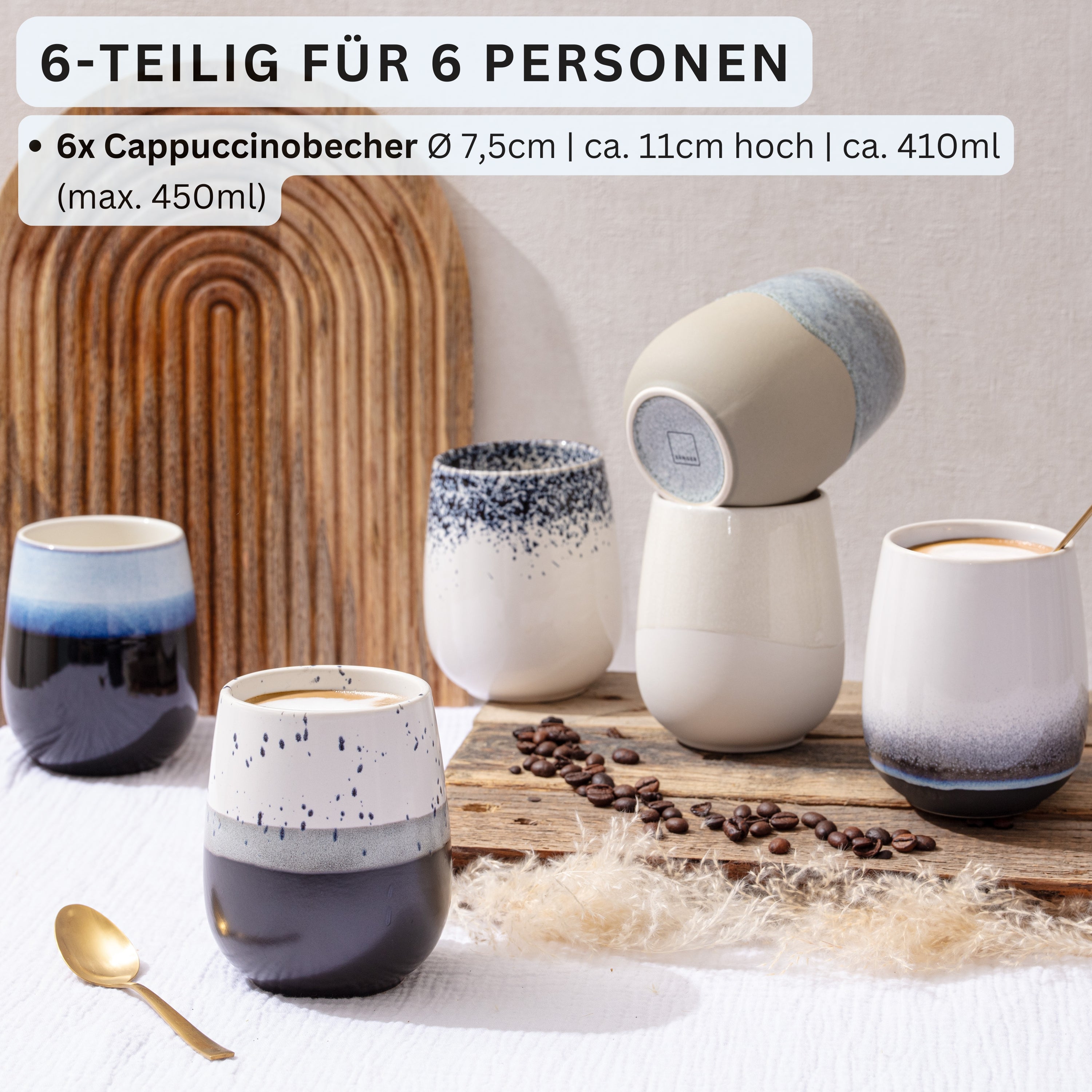 SÄNGER Steingut Kaffeebecher Siena 6 teilig 410 ml