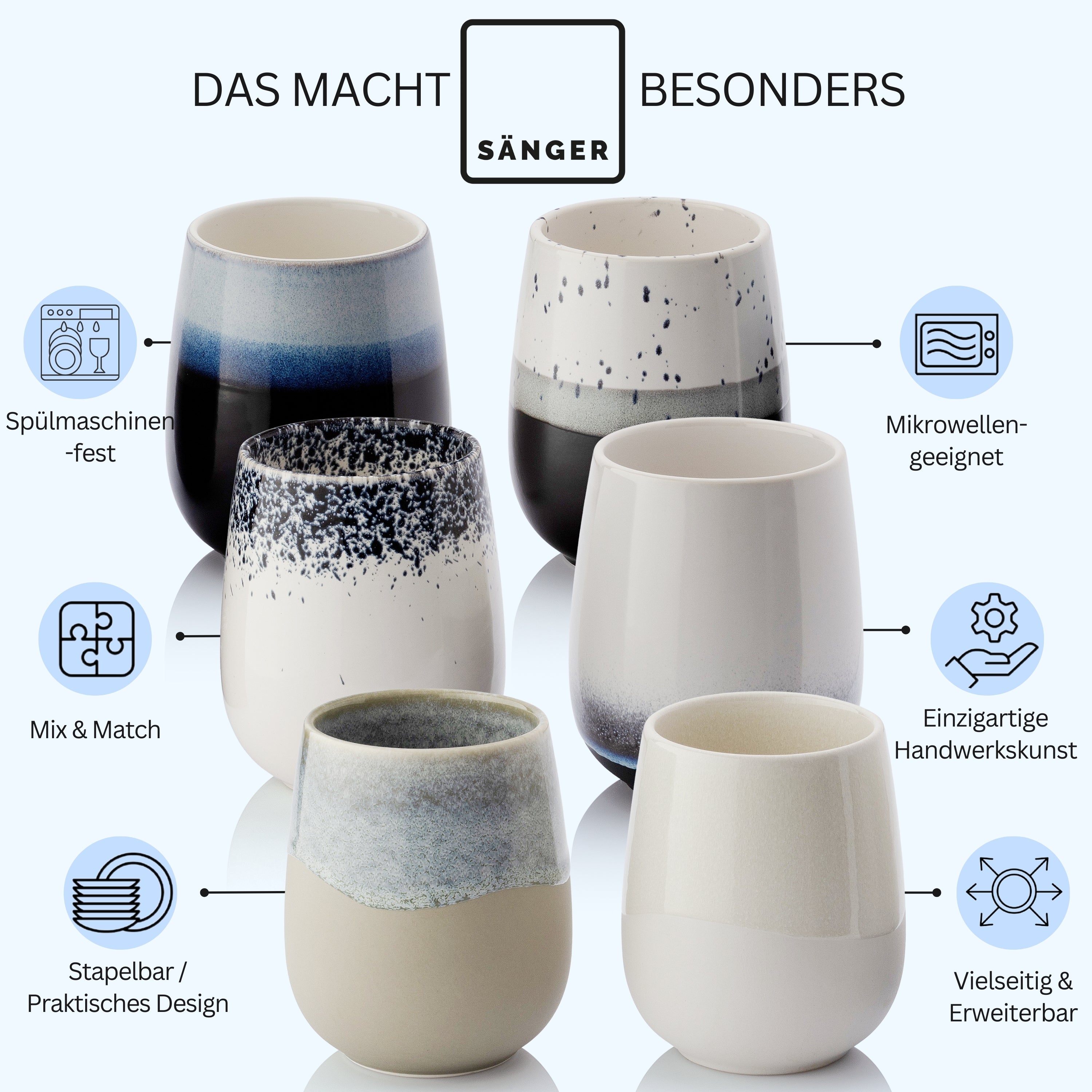 SÄNGER Steingut Kaffeebecher Siena 6 teilig 410 ml