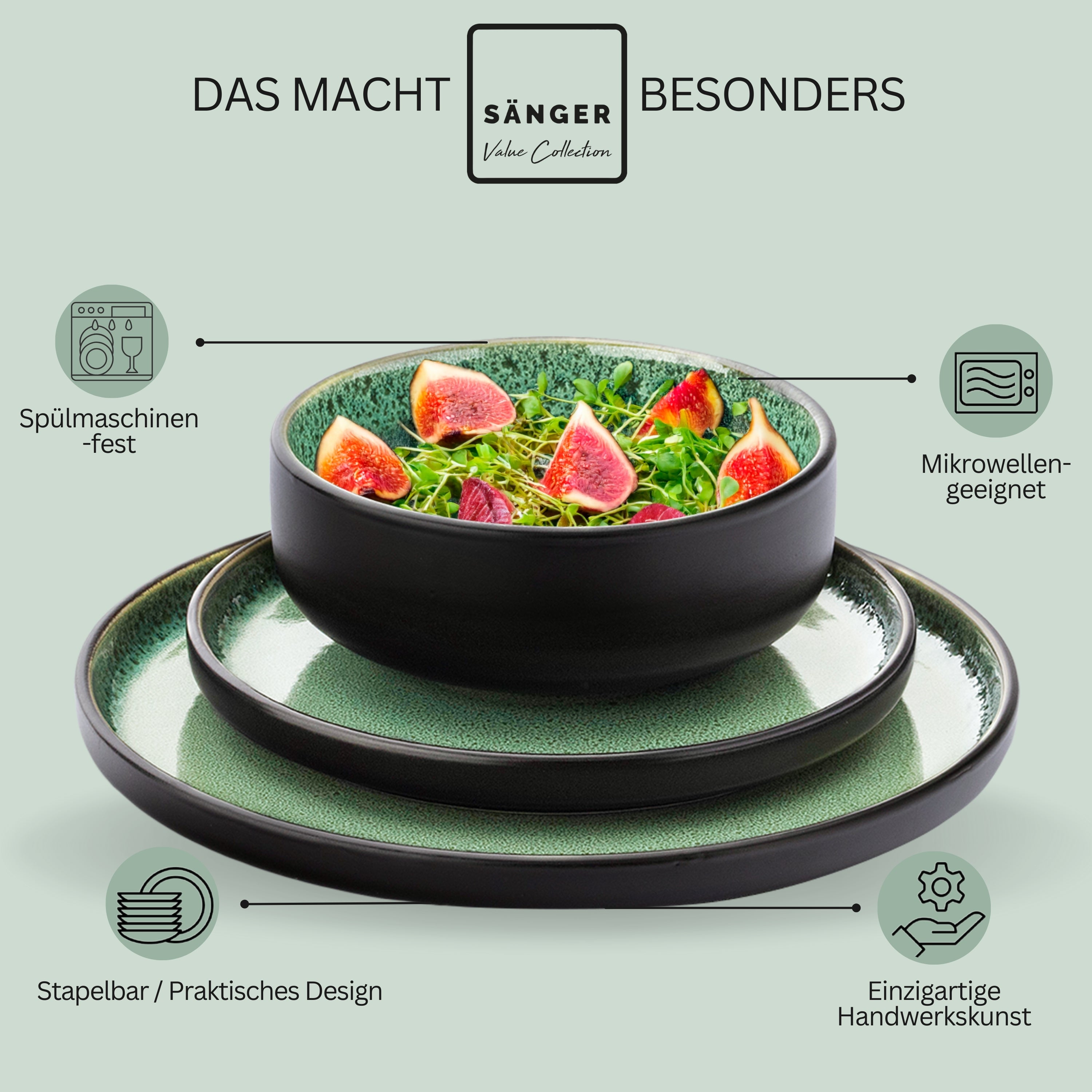 SÄNGER Steingut Geschirrset Greenwich 18 teilig für 6 Personen