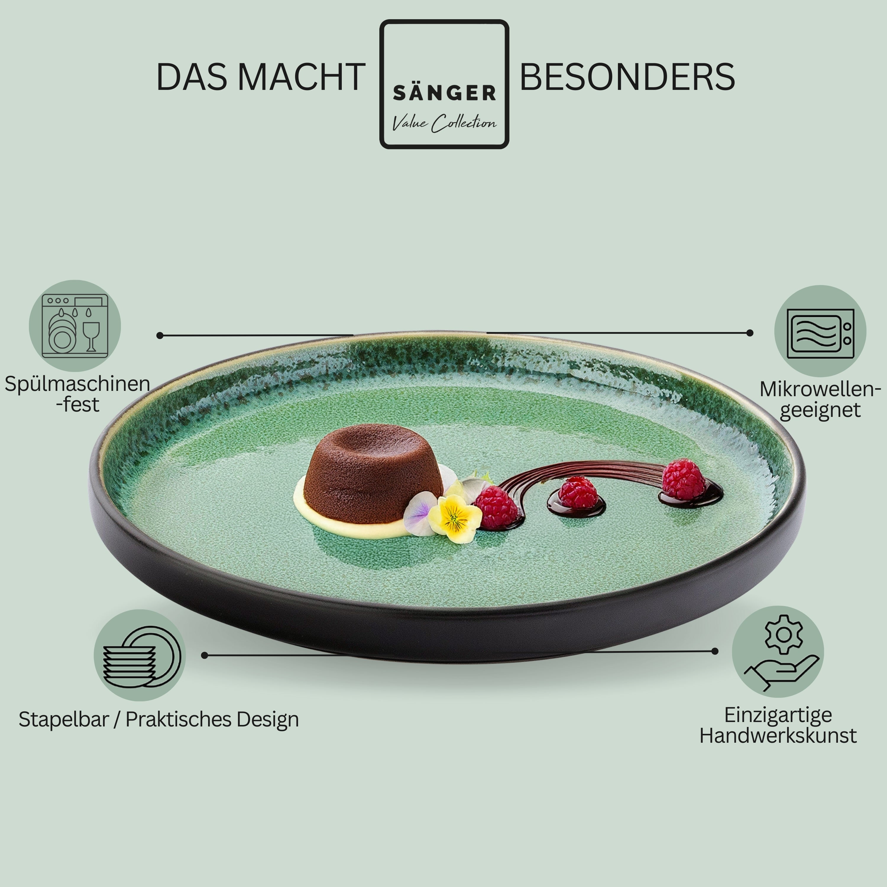 SÄNGER Steingut Dessertteller Greenwich 6 teilig für 6 Personen