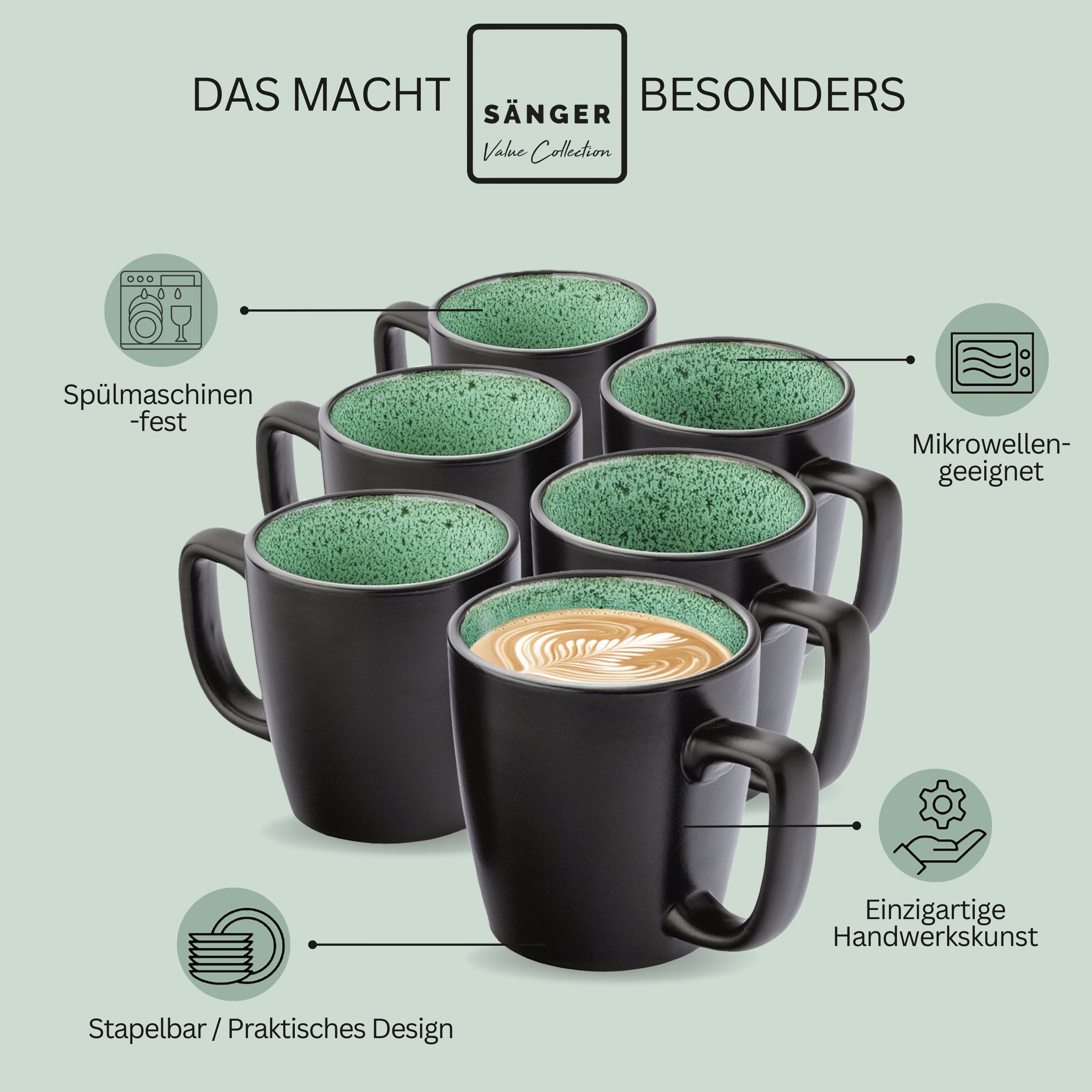 SÄNGER Steingut Kaffeebecher Greenwich 6 teilig für 6 Personen