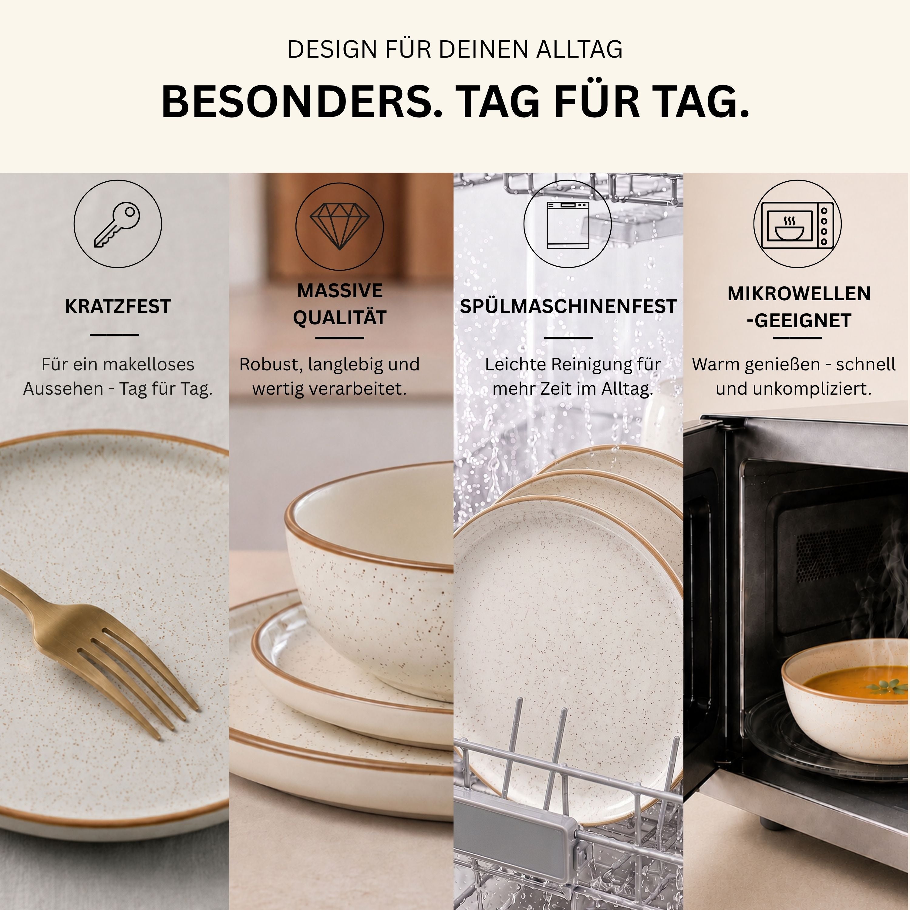 SÄNGER Steingut Geschirrset Rio Creme, Kombiservice 30 teilig für 6 Personen