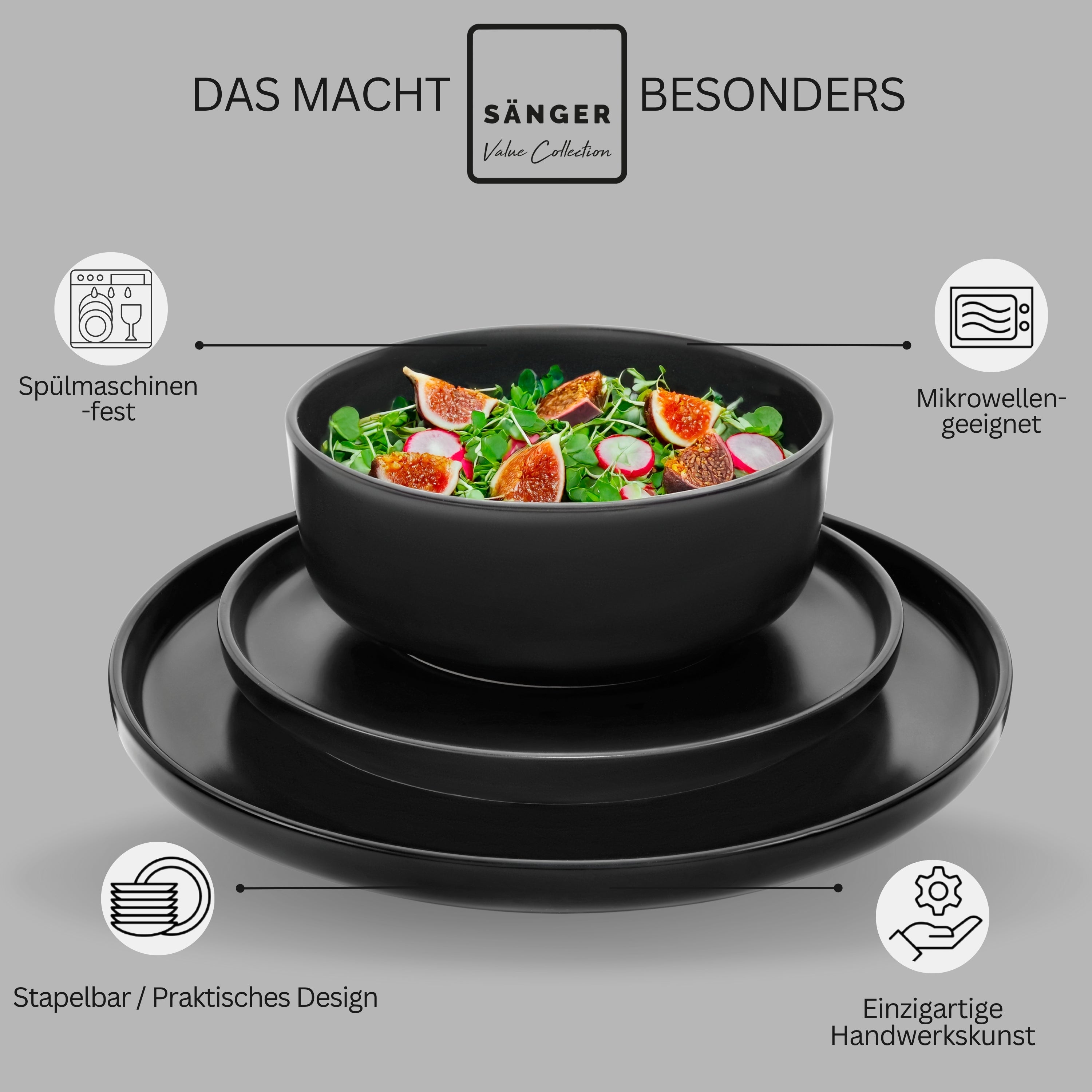 SÄNGER Steingut Geschirrset Madeira, Kombiservice 30 teilig für 6 Personen