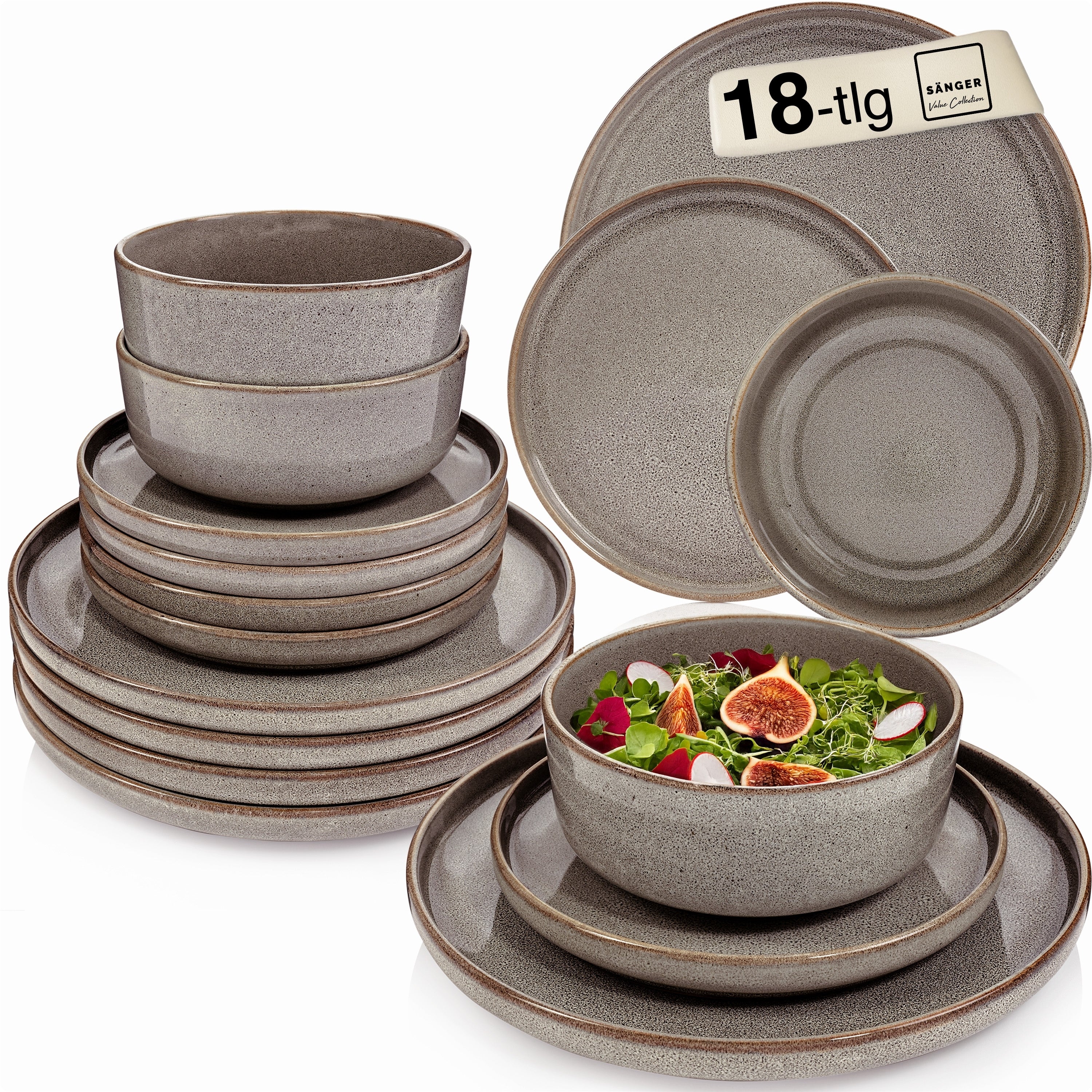 SÄNGER Tafelservice Kairo Graphit - 18 teilig aus Steingut