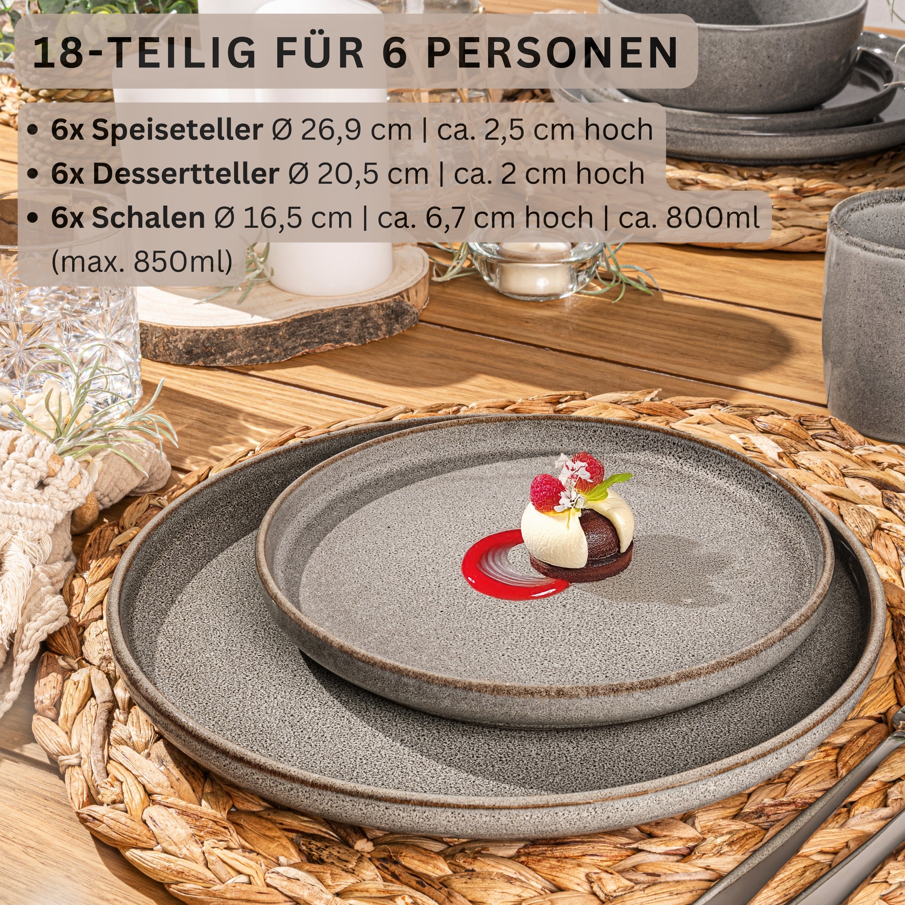 SÄNGER Tafelservice Kairo Graphit - 18 teilig aus Steingut