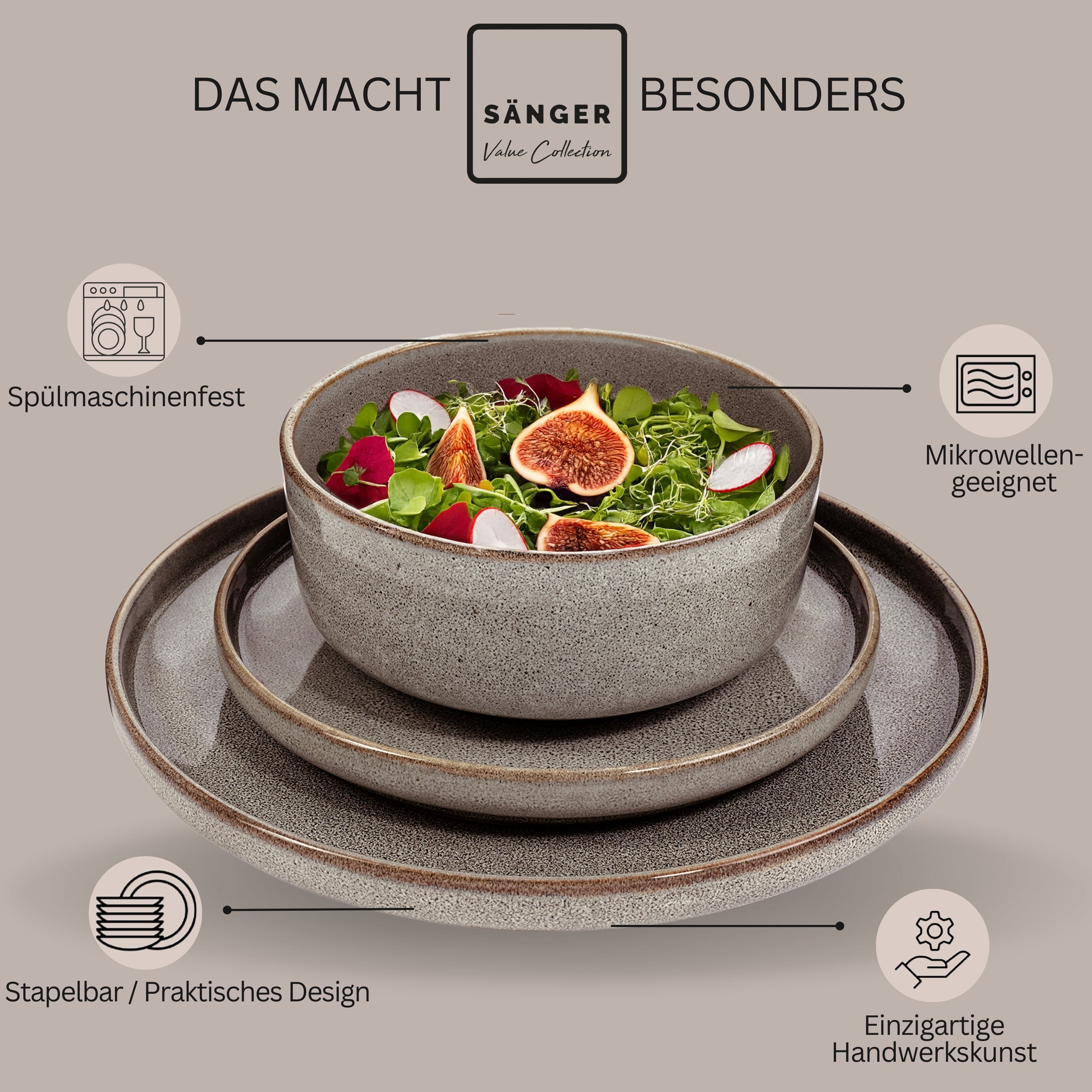 SÄNGER Tafelservice Kairo Graphit - 18 teilig aus Steingut