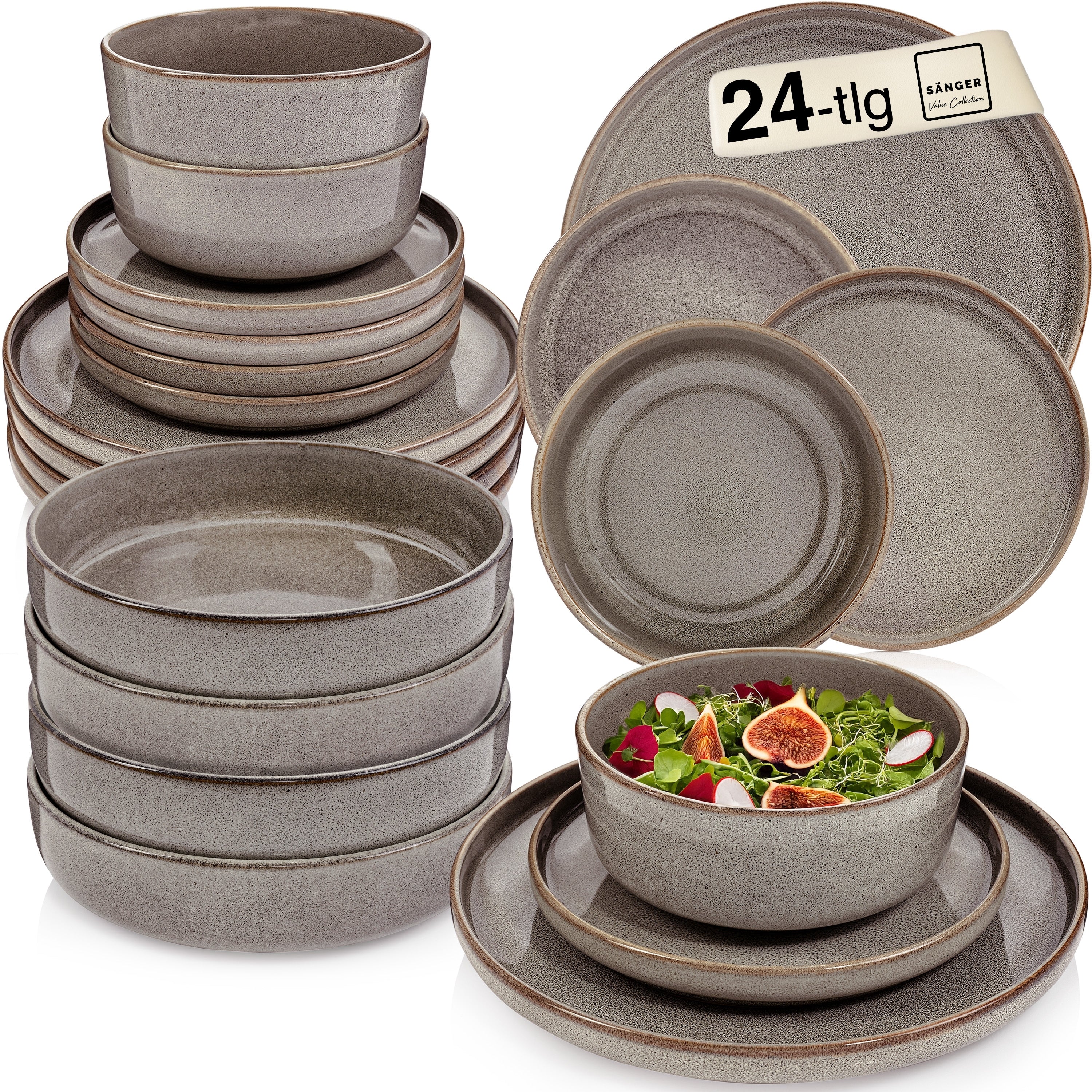 SÄNGER Tafelservice Kairo Graphit - 24 teilig aus Steingut