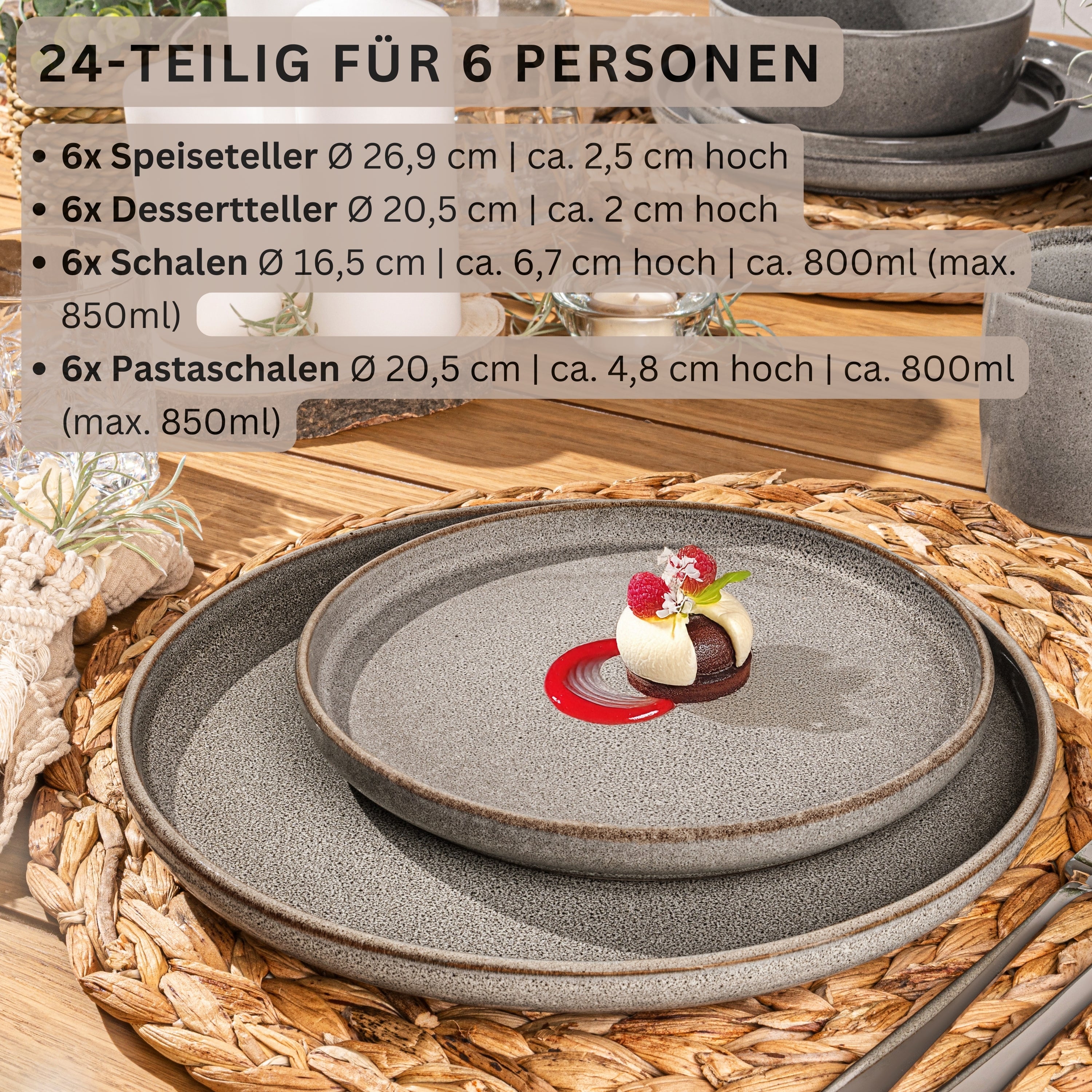 SÄNGER Tafelservice Kairo Graphit - 24 teilig aus Steingut