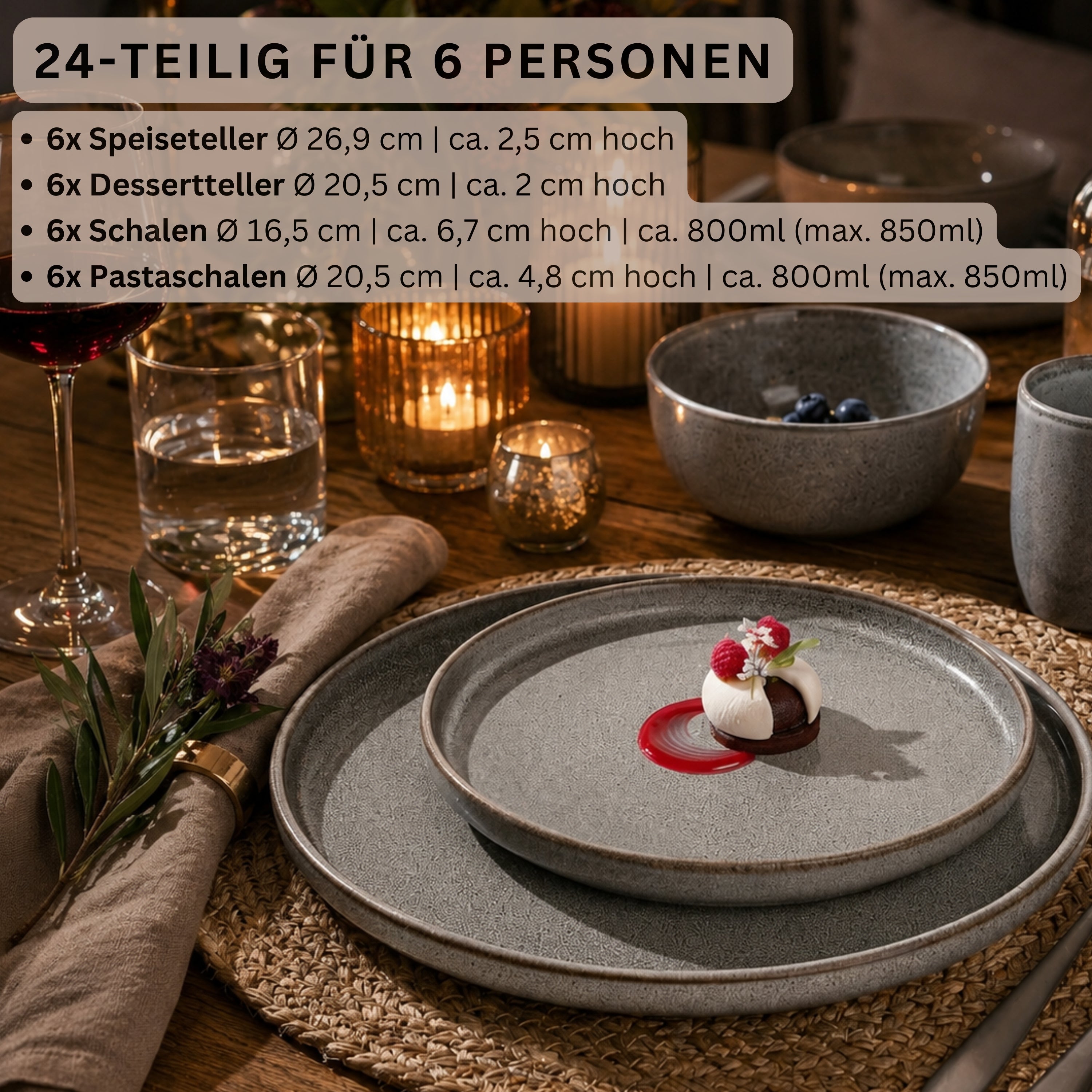SÄNGER Tafelservice Kairo Graphit - 24 teilig aus Steingut