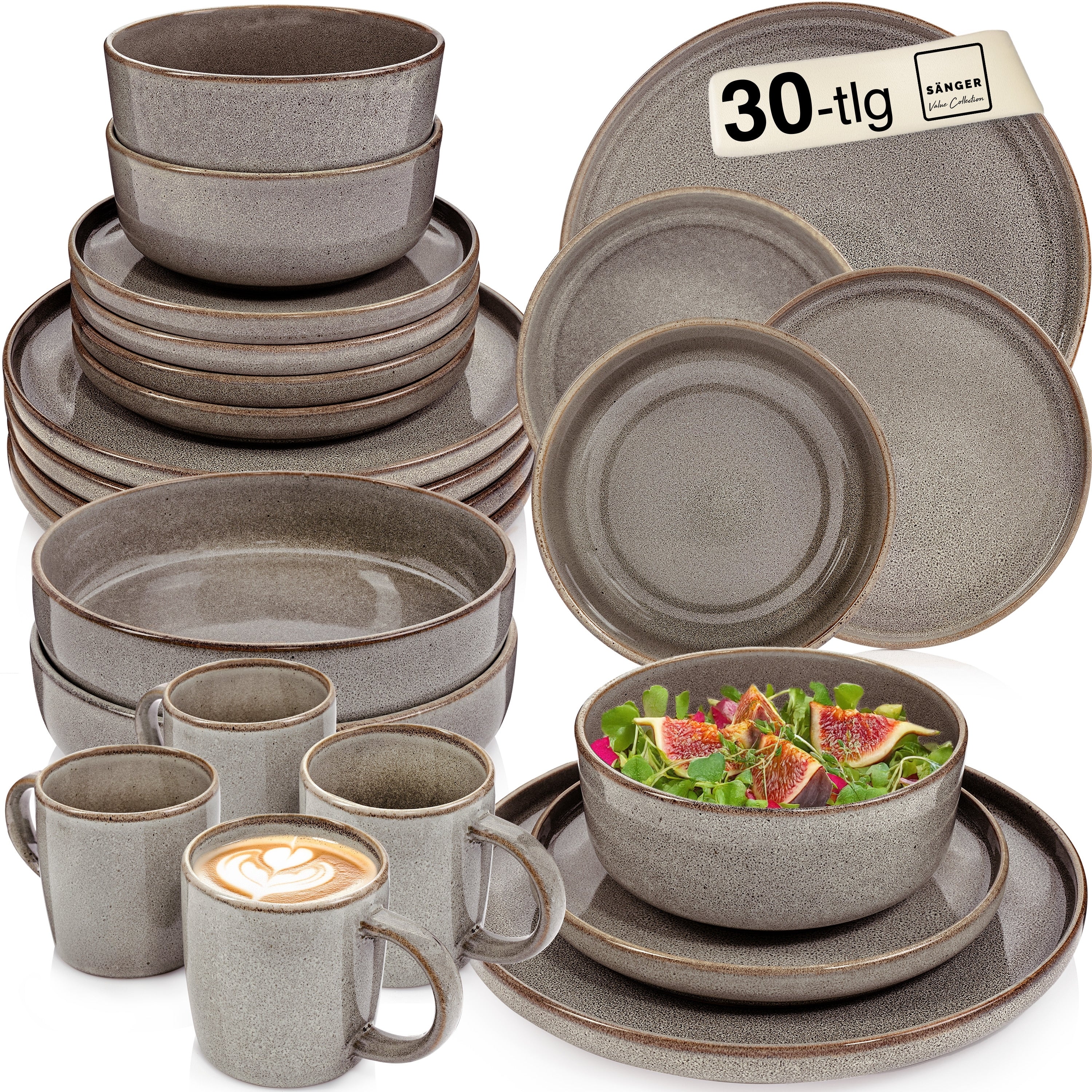 SÄNGER Kombiservice Kairo Graphit - 30 teilig aus Steingut