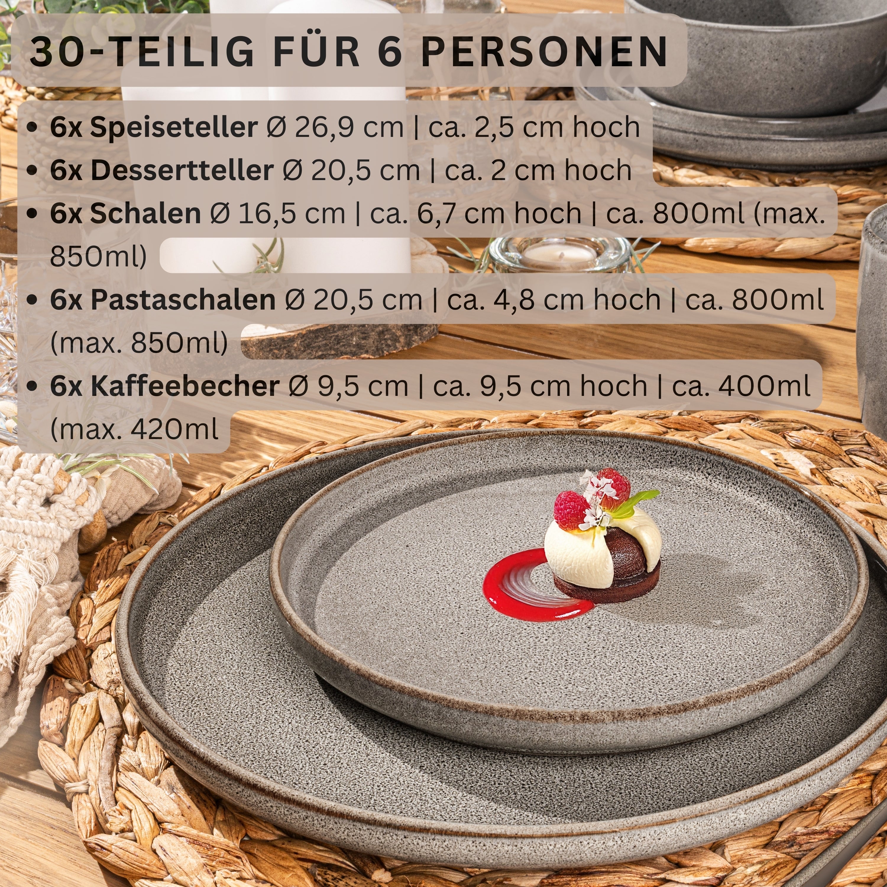 SÄNGER Kombiservice Kairo Graphit - 30 teilig aus Steingut