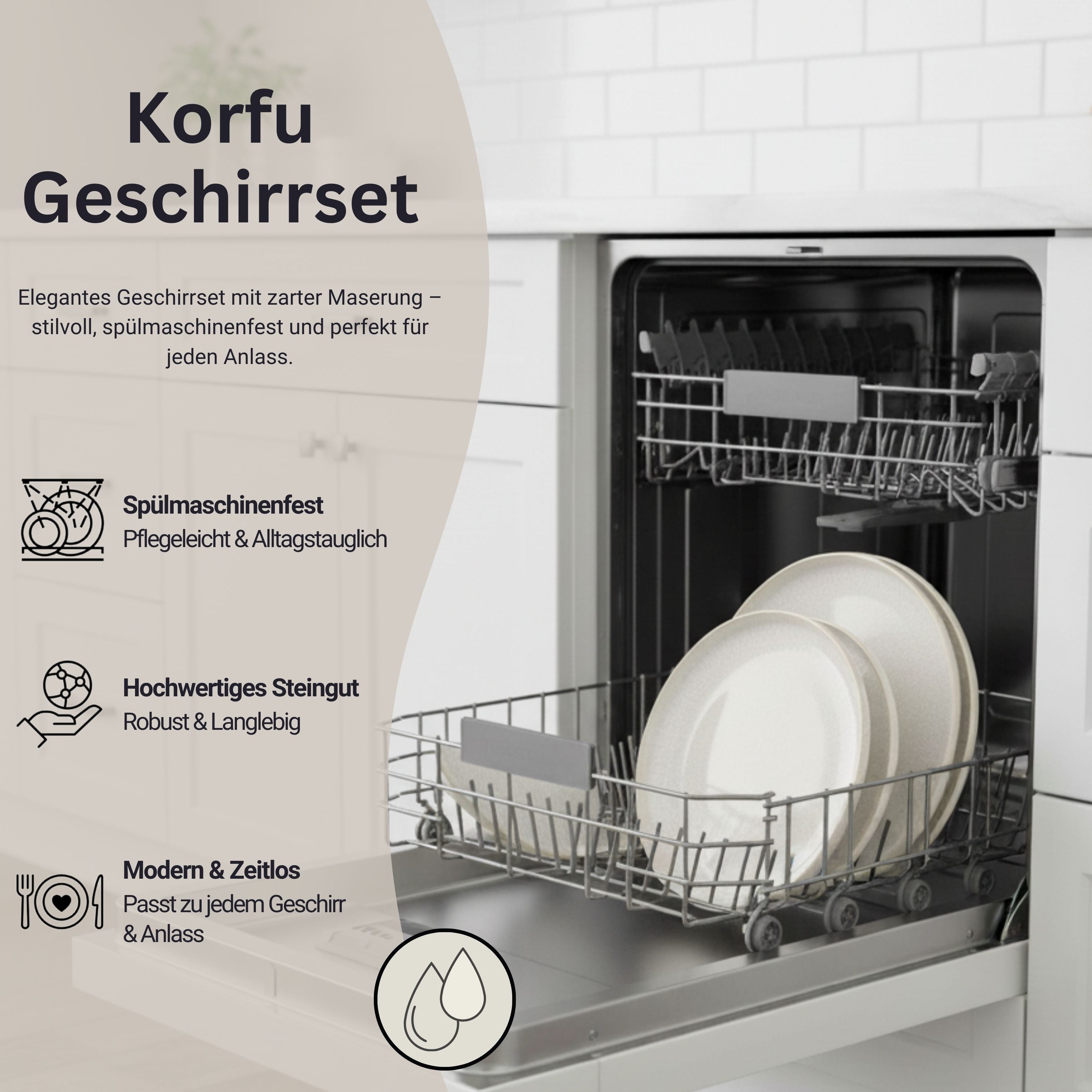 SÄNGER Steingut Geschirrset Korfu, Tafelservice 24 teilig für 8 Personen