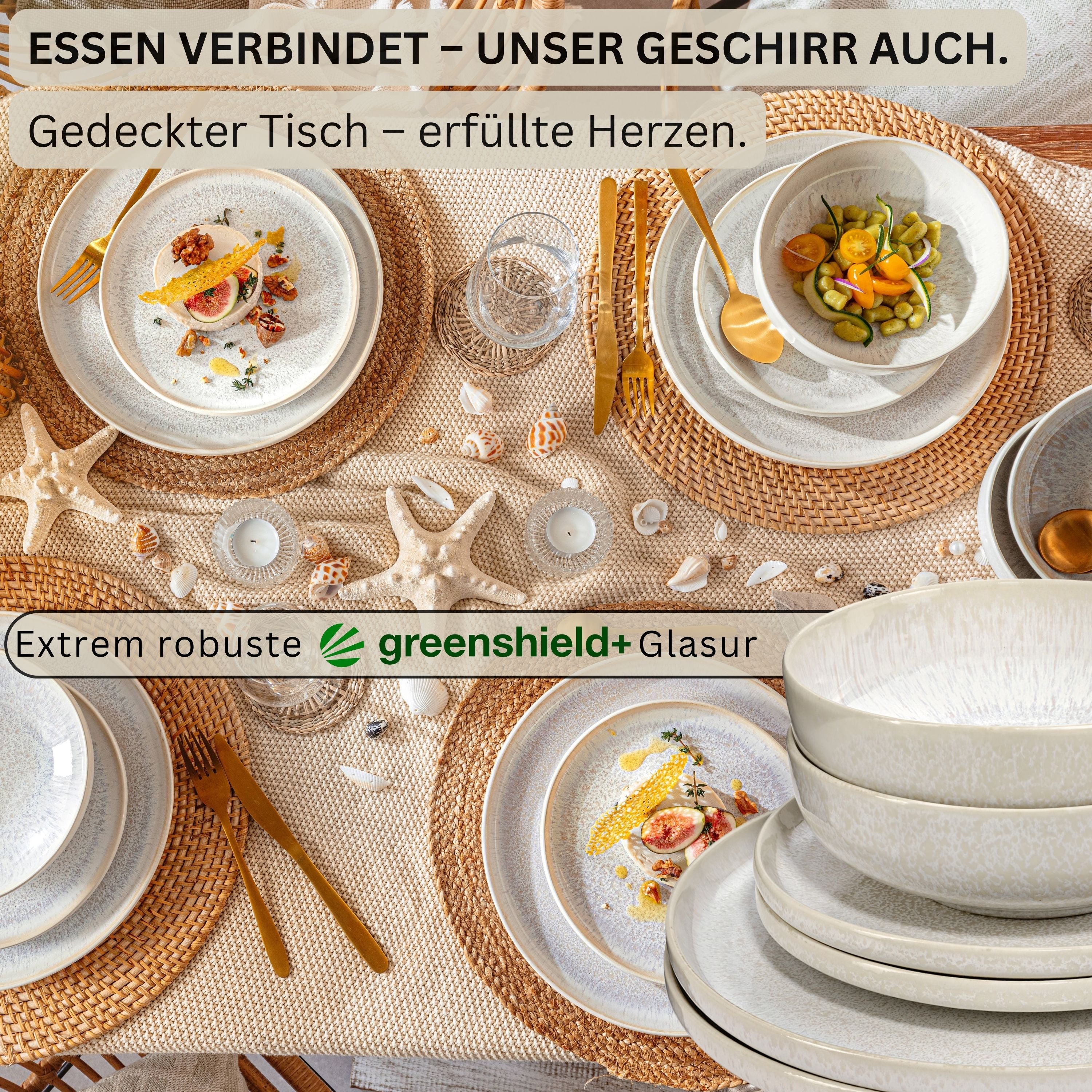 SÄNGER Steingut Geschirrset Korfu, Tafelservice 24 teilig für 8 Personen