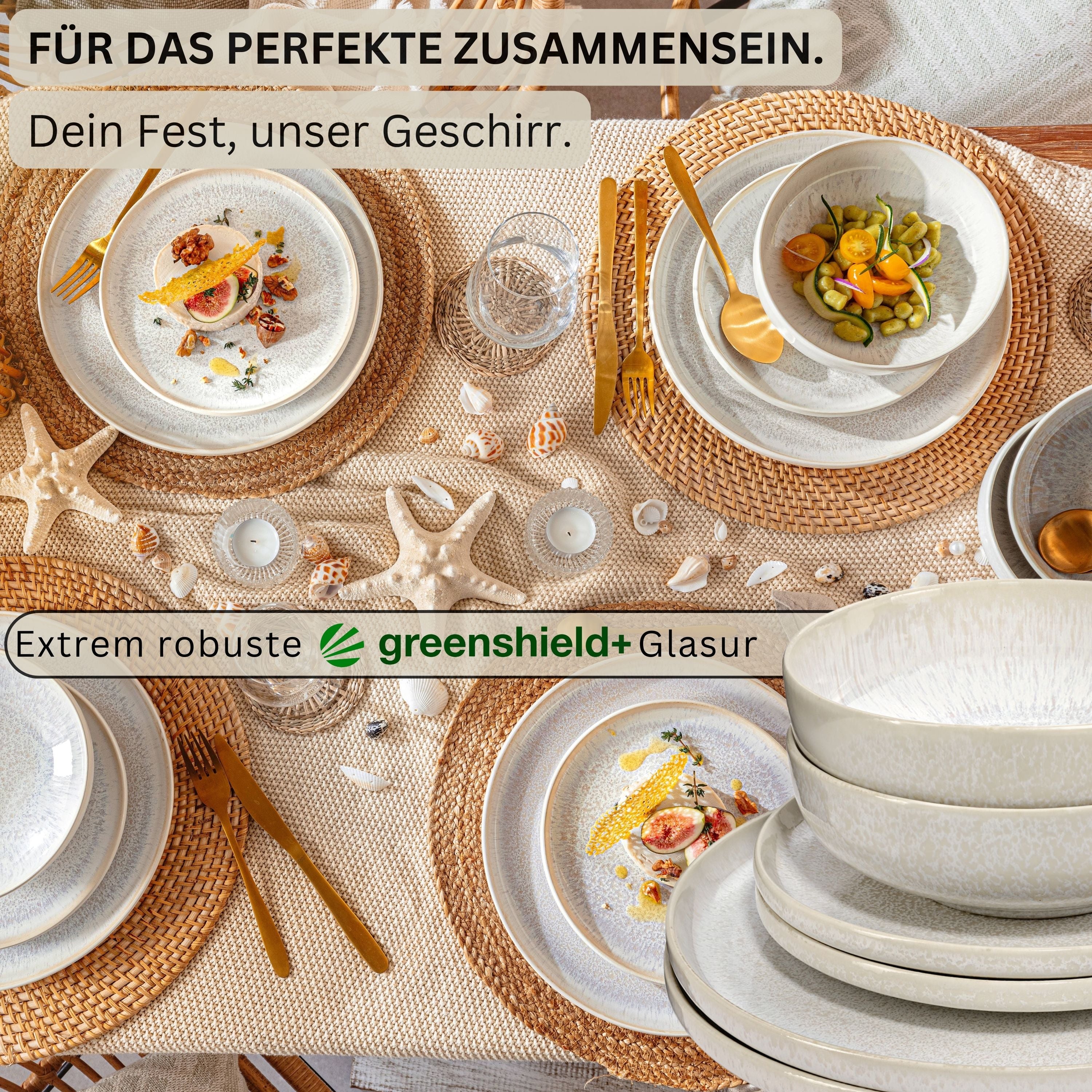 SÄNGER Steingut Geschirrset Korfu, Tafelservice 36 teilig für 12 Personen