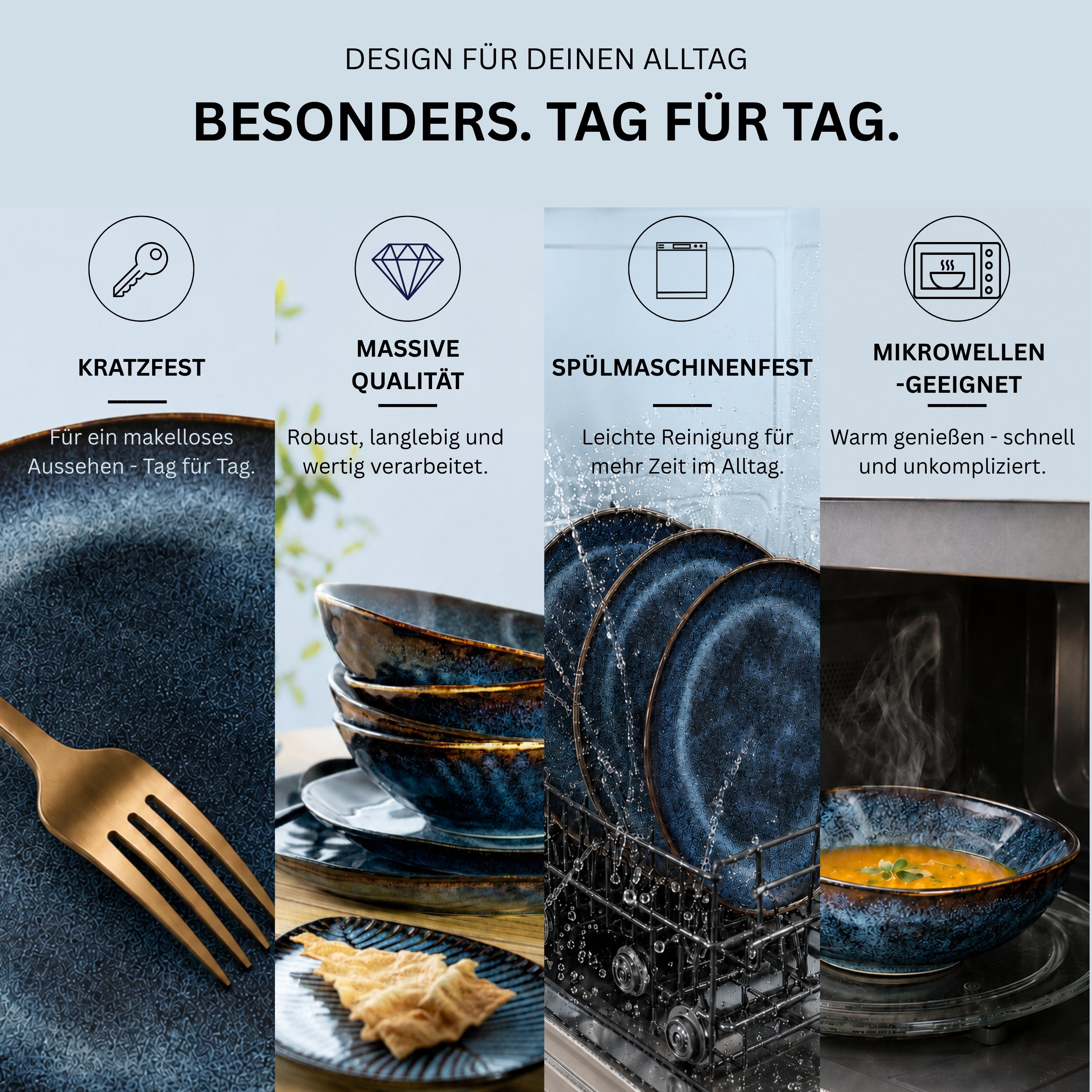 SÄNGER Steingut Geschirrset Tokio, Tafelservice 36 teilig für 12 Personen
