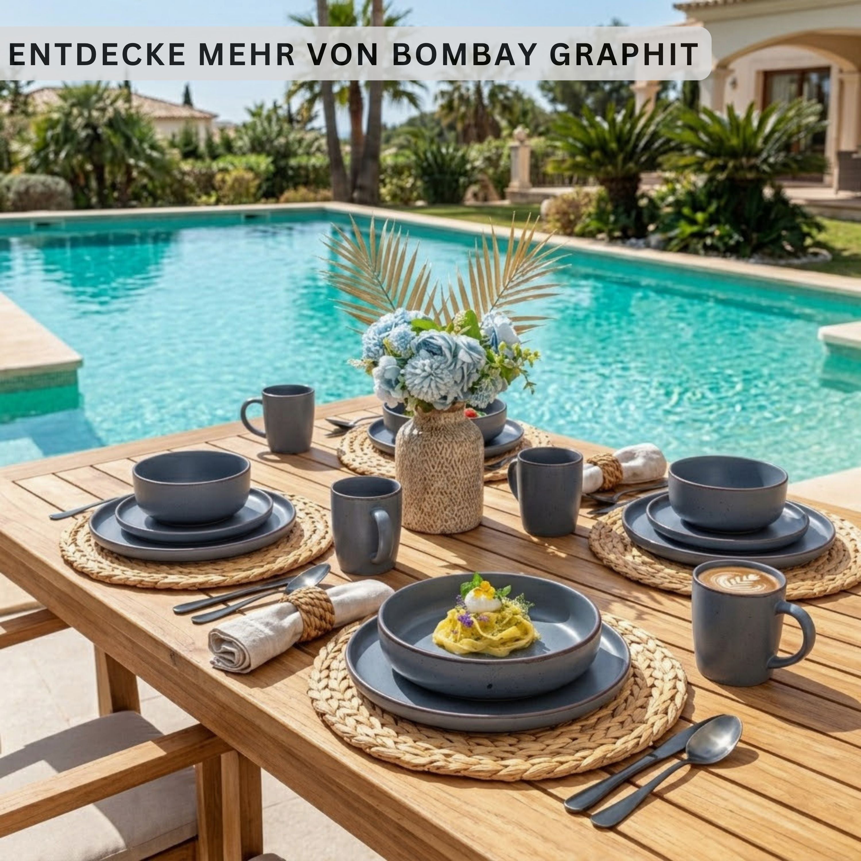 SÄNGER Steingut Geschirrset Bombay Graphit 30 teilig für 6 Personen