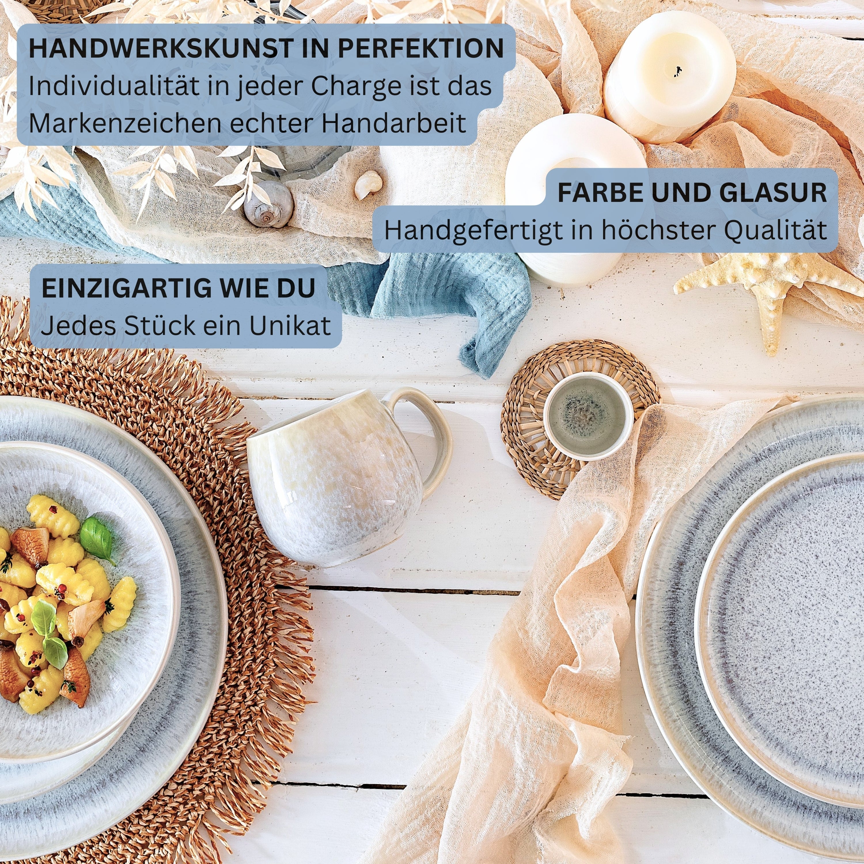 SÄNGER Steingut Geschirrset Santorini, Tafelservice 36 teilig für 12 Personen
