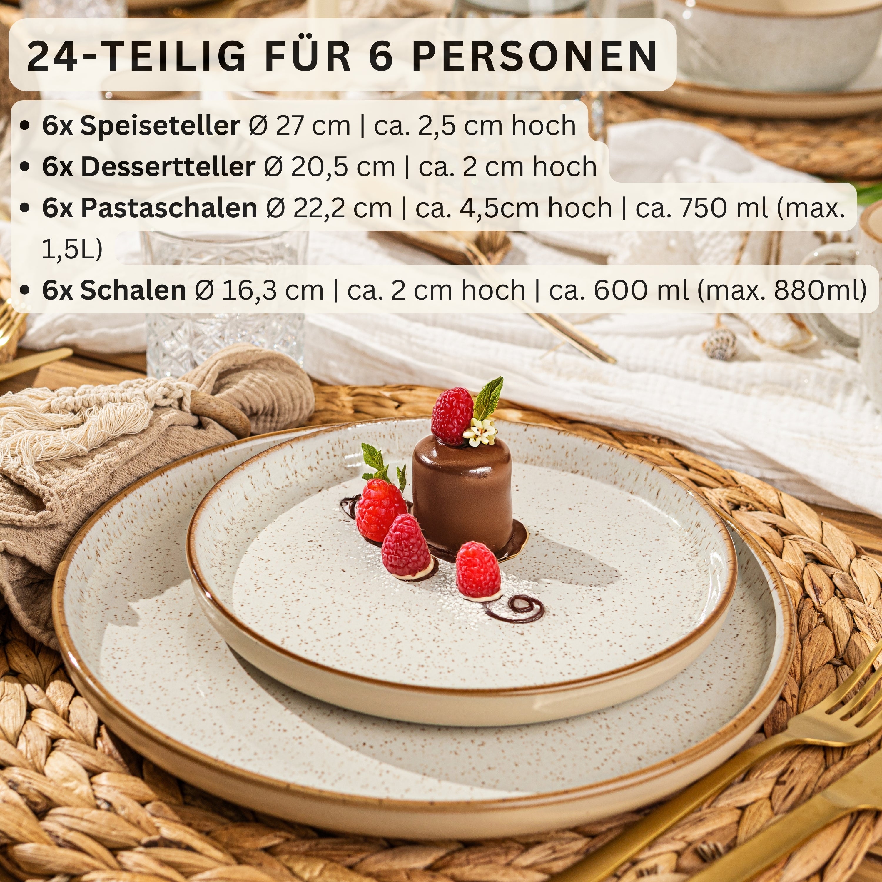 SÄNGER Steingut Geschirrset Rio Creme, Tafelservice 24 teilig für 6 Personen