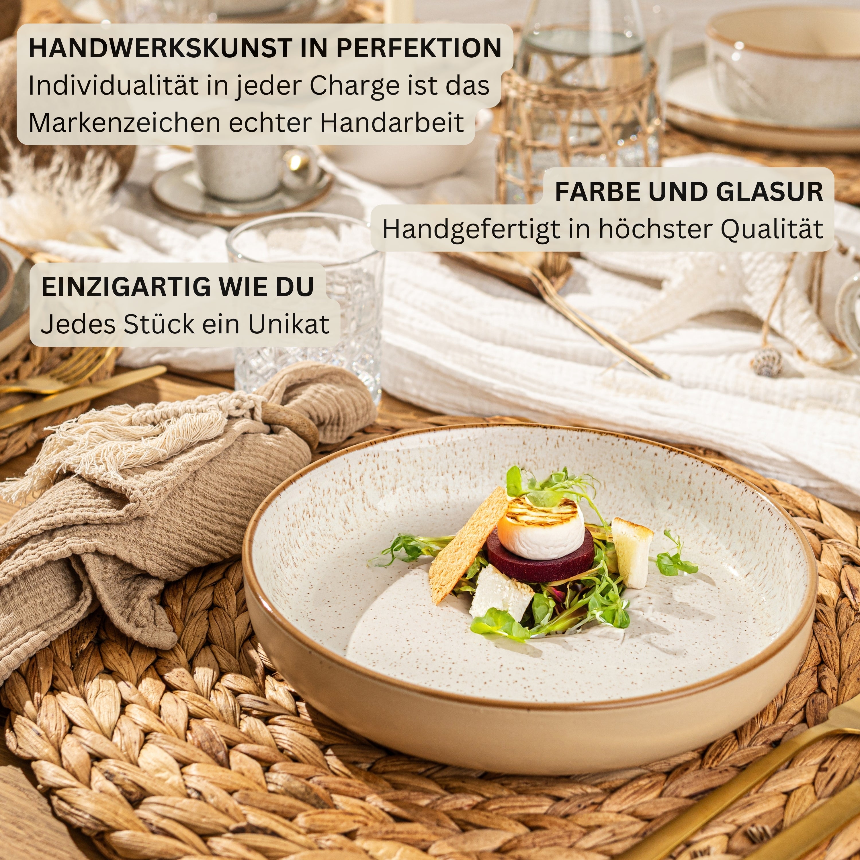SÄNGER Steingut Geschirrset Rio Creme, Tafelservice 24 teilig für 6 Personen