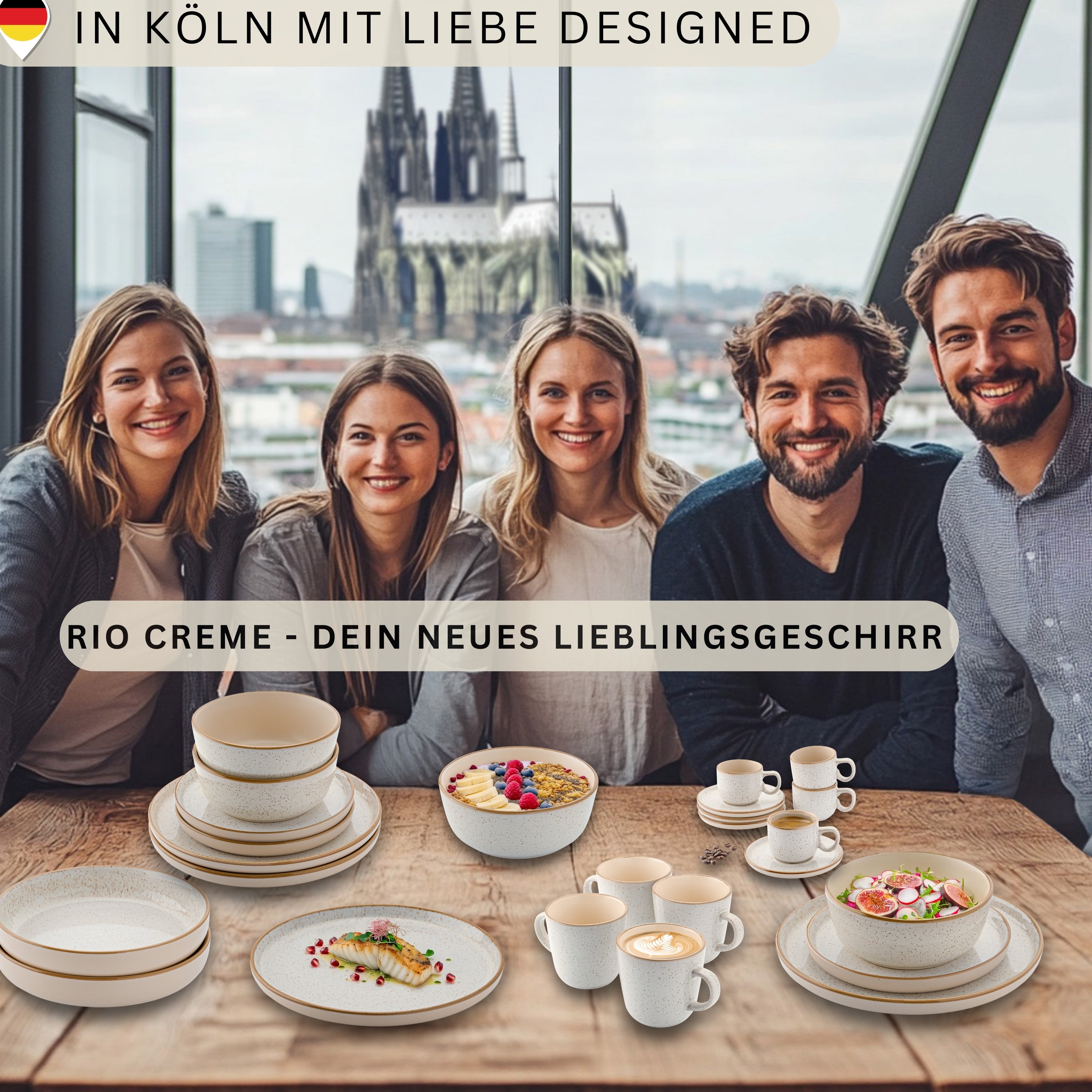SÄNGER Steingut Geschirrset Rio Creme, Tafelservice 24 teilig für 6 Personen