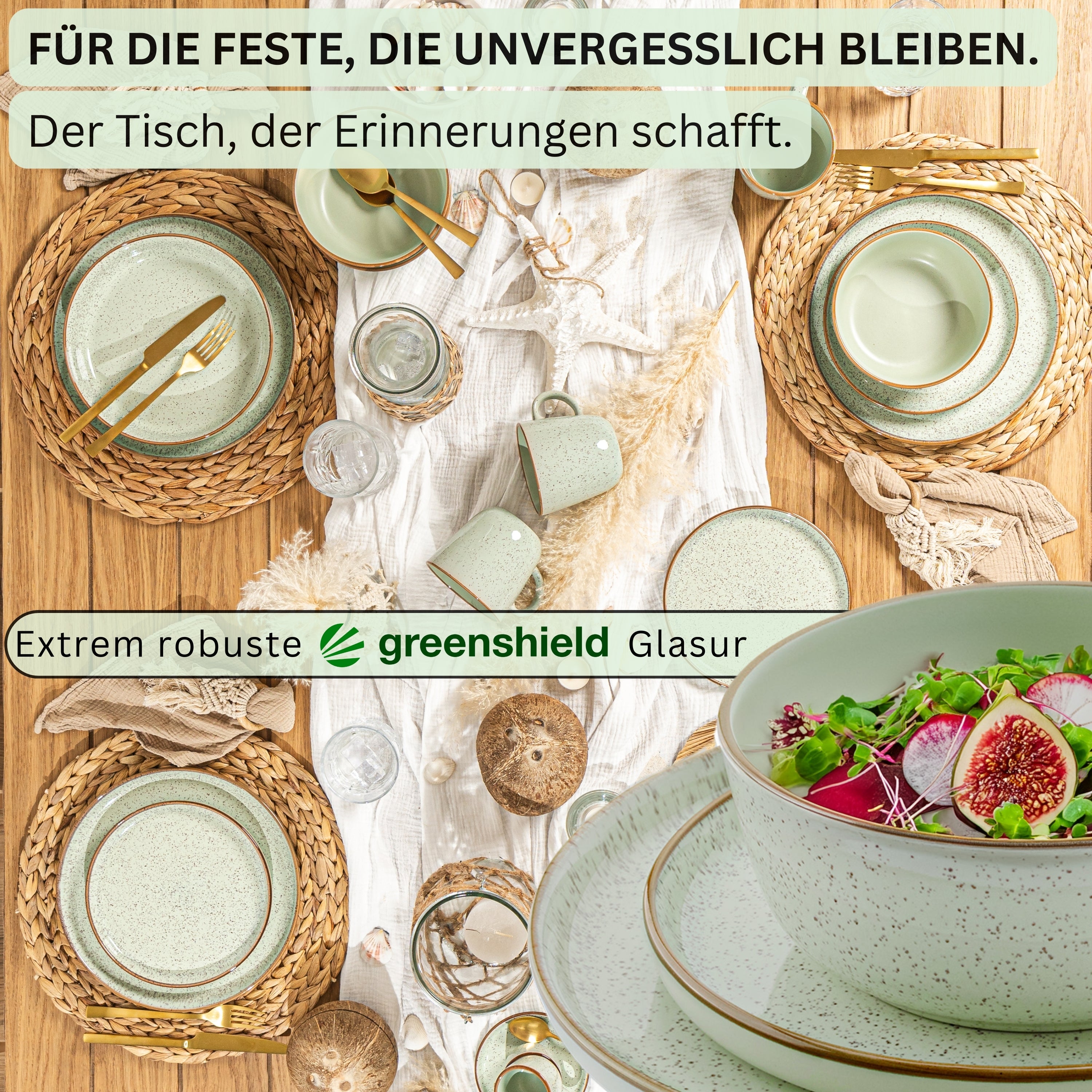 SÄNGER Steingut Geschirrset Rio Minze, Tafelservice 24 teilig für 6 Personen