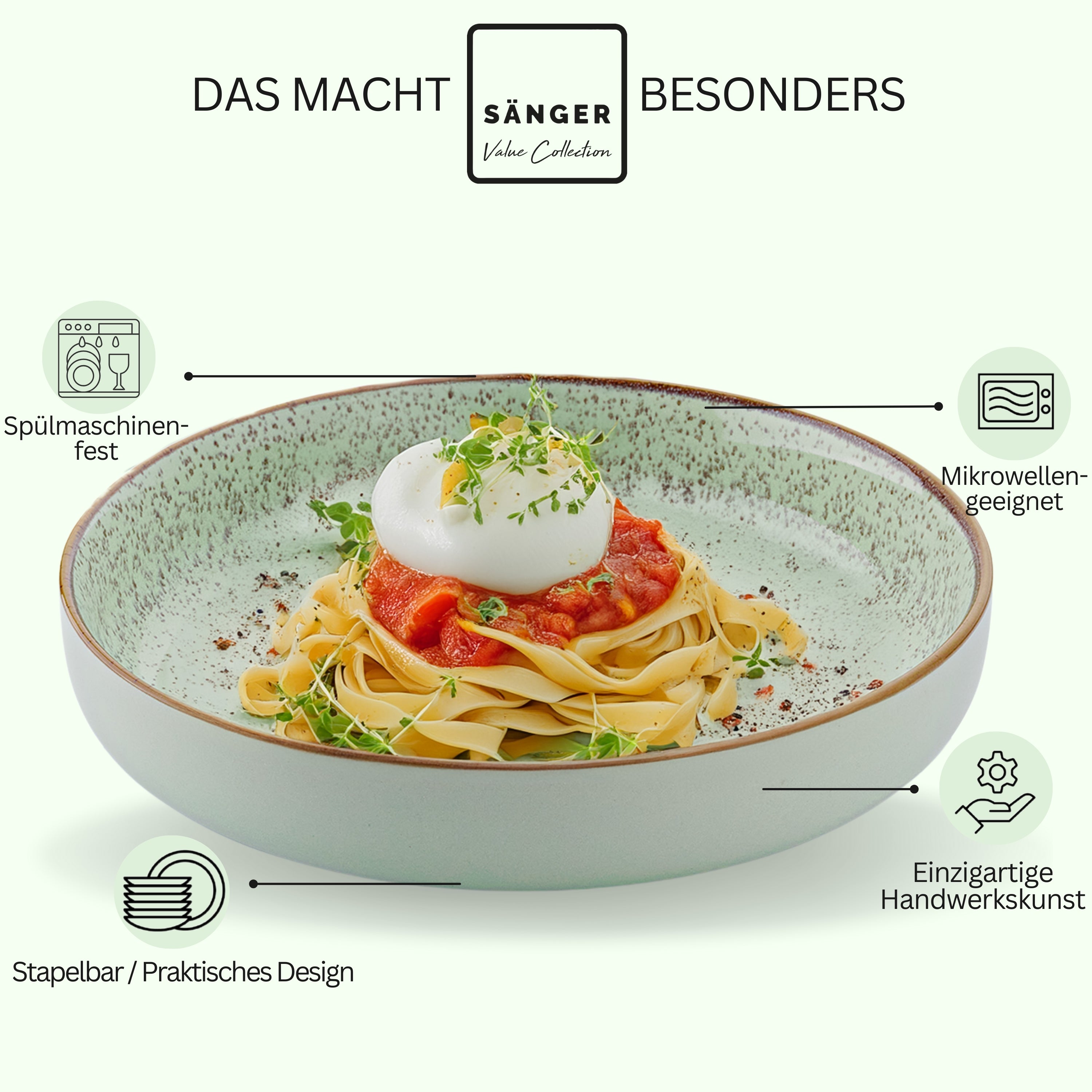 SÄNGER Steingut Geschirrset Rio Minze, Tafelservice 24 teilig für 6 Personen