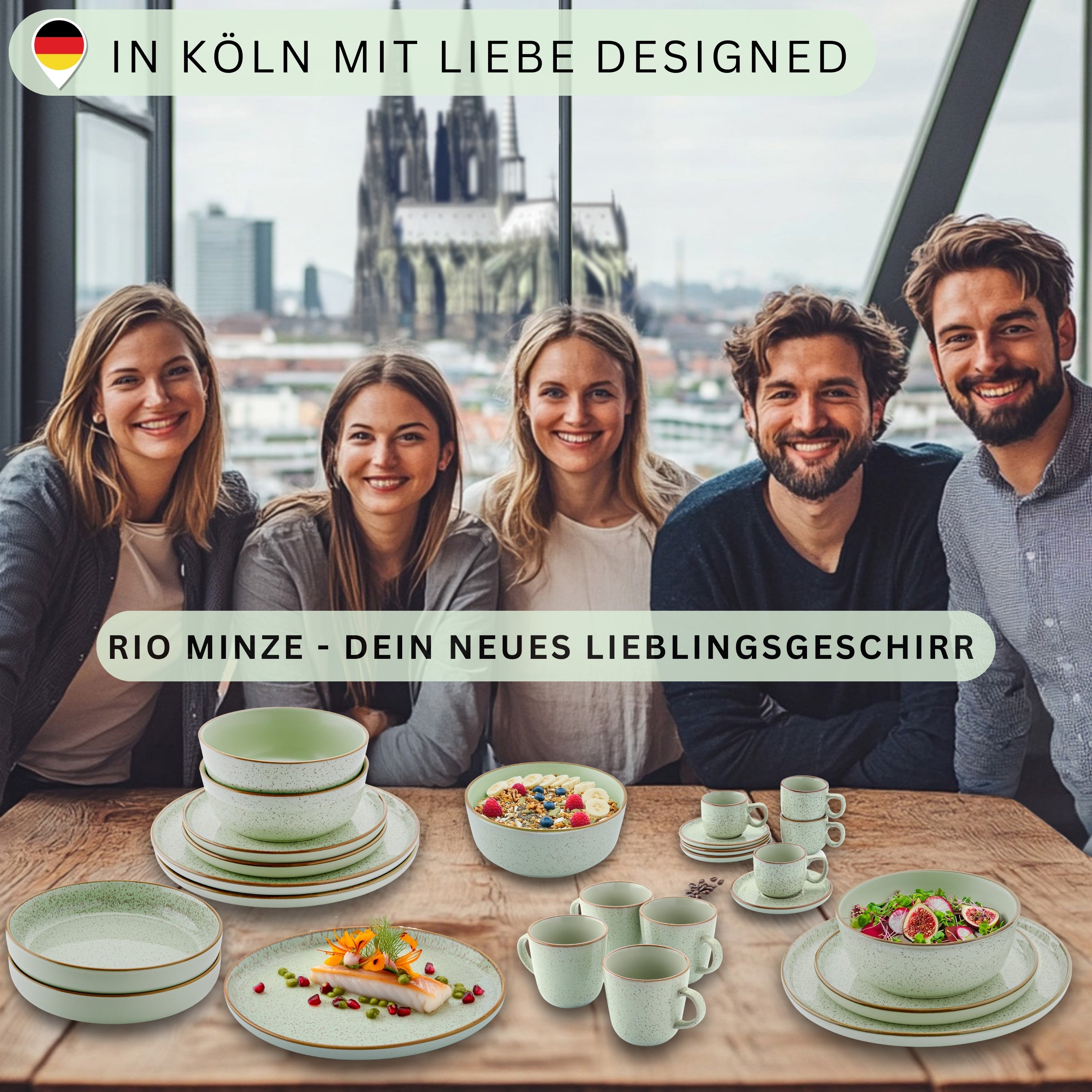 SÄNGER Steingut Geschirrset Rio Minze, Kombiservice 30 teilig für 6 Personen