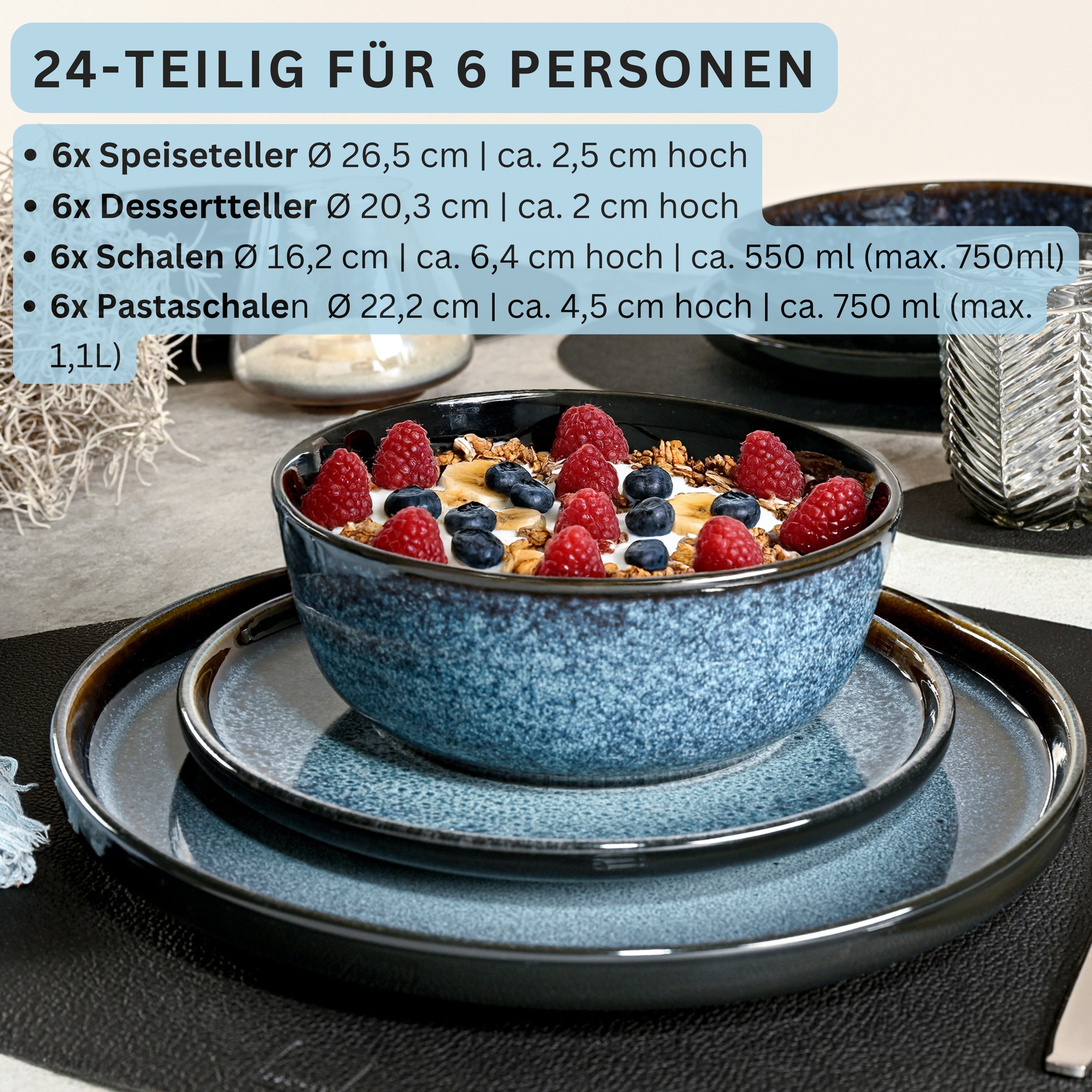 SÄNGER Steingut Geschirrset Osaka, Tafelservice 24 teilig für 6 Personen