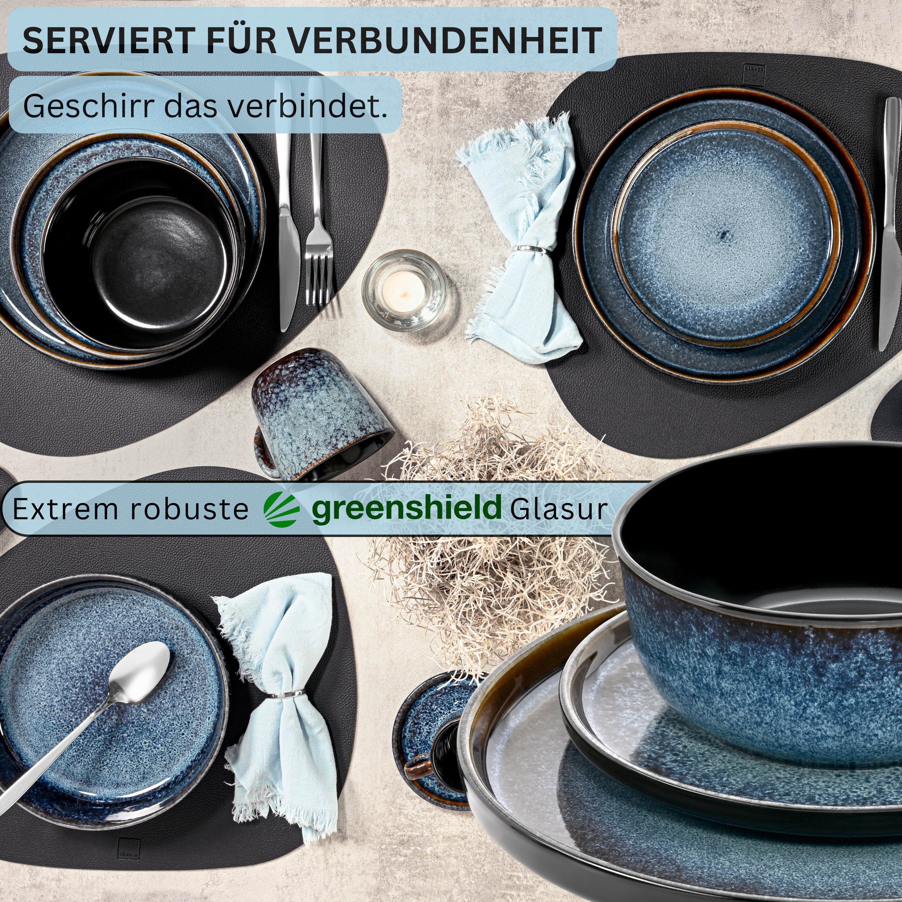 SÄNGER Steingut Geschirrset Osaka, Tafelservice 24 teilig für 6 Personen