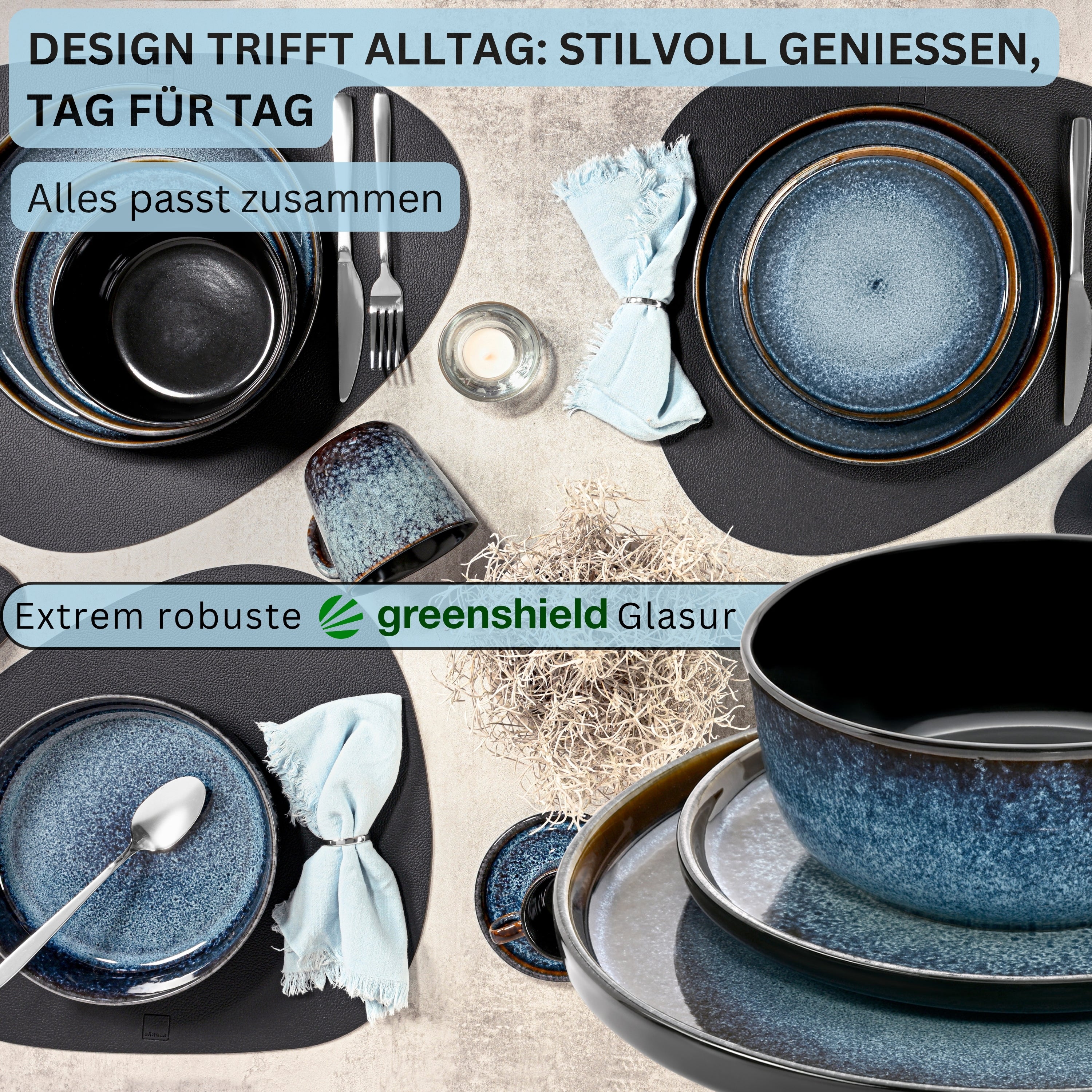 SÄNGER Steingut Geschirrset Osaka, Kombiservice 30 teilig für 6 Personen