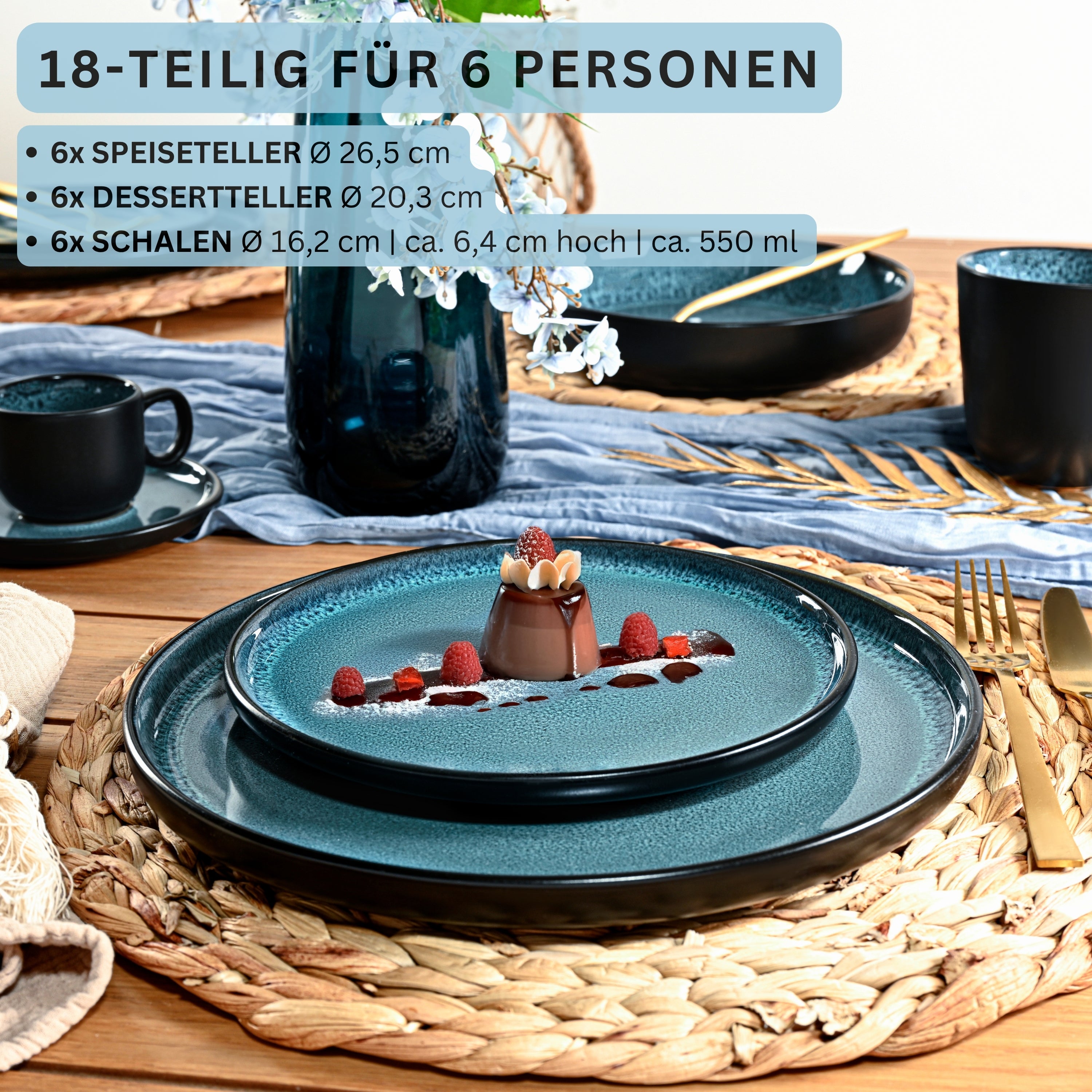 SÄNGER Steingut Geschirrset Vigo, Tafelservice 18 teilig für 6 Personen