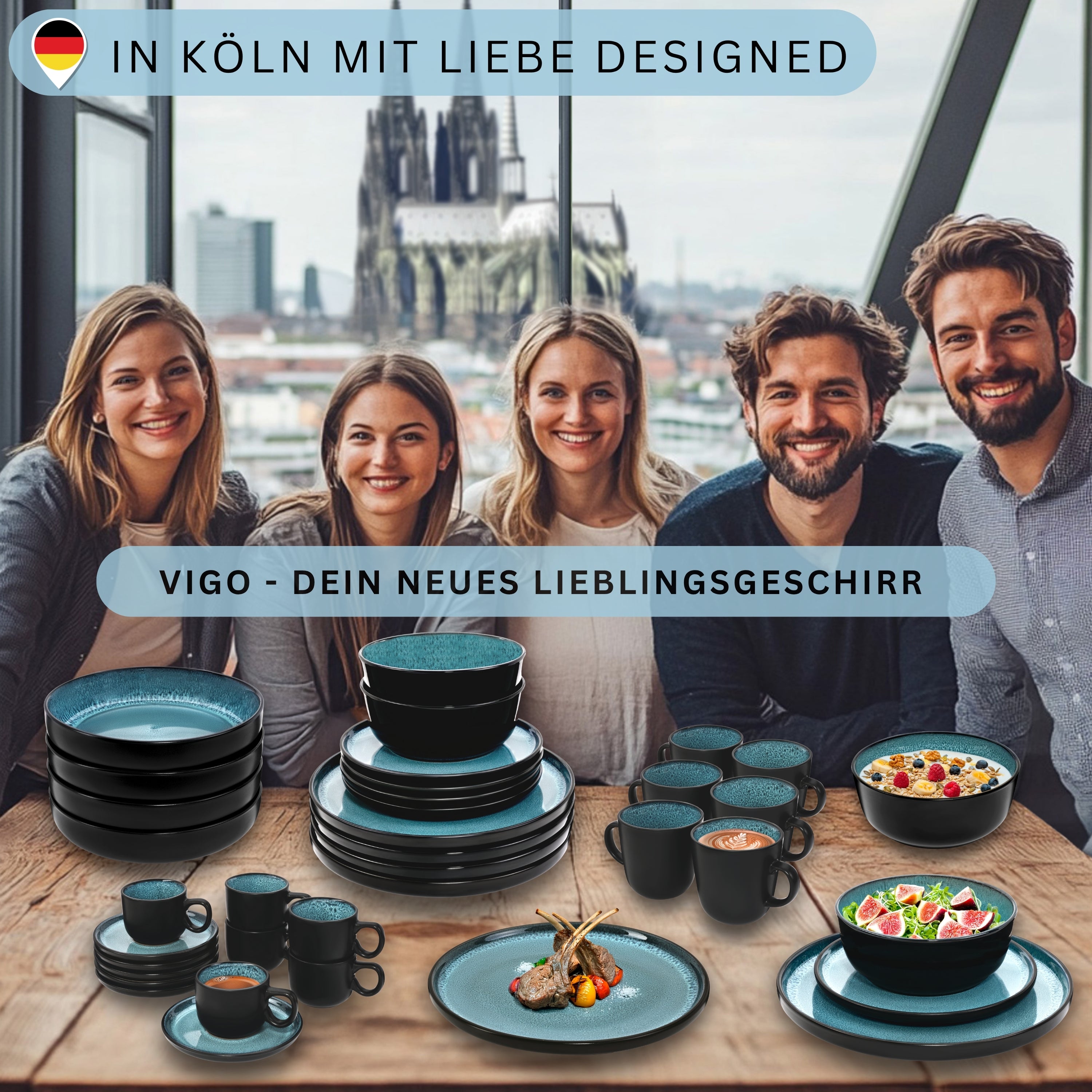 SÄNGER Steingut Geschirrset Vigo, Tafelservice 18 teilig für 6 Personen