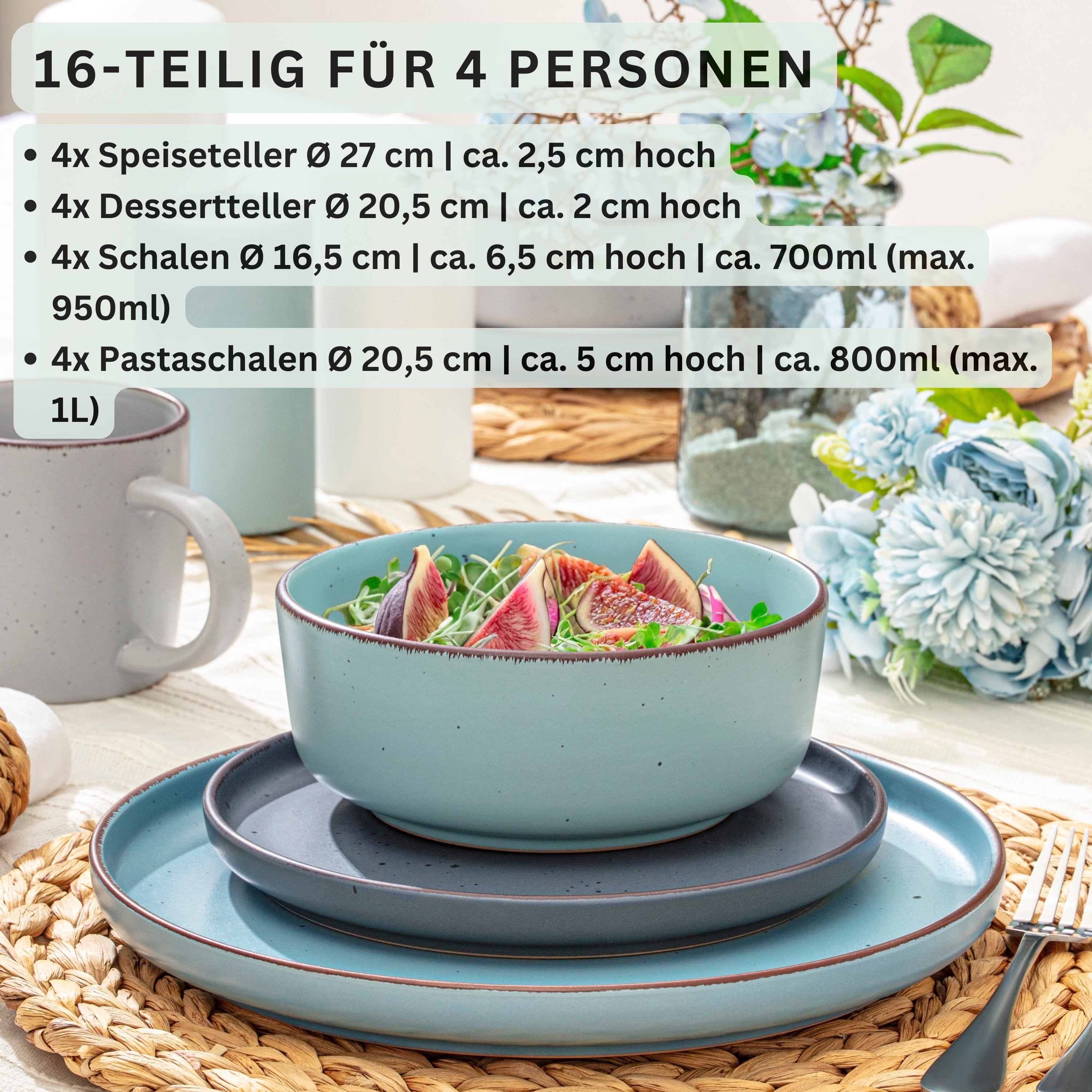 SÄNGER Steingut Geschirrset Bombay Sky Shades 16 teilig für 4 Personen