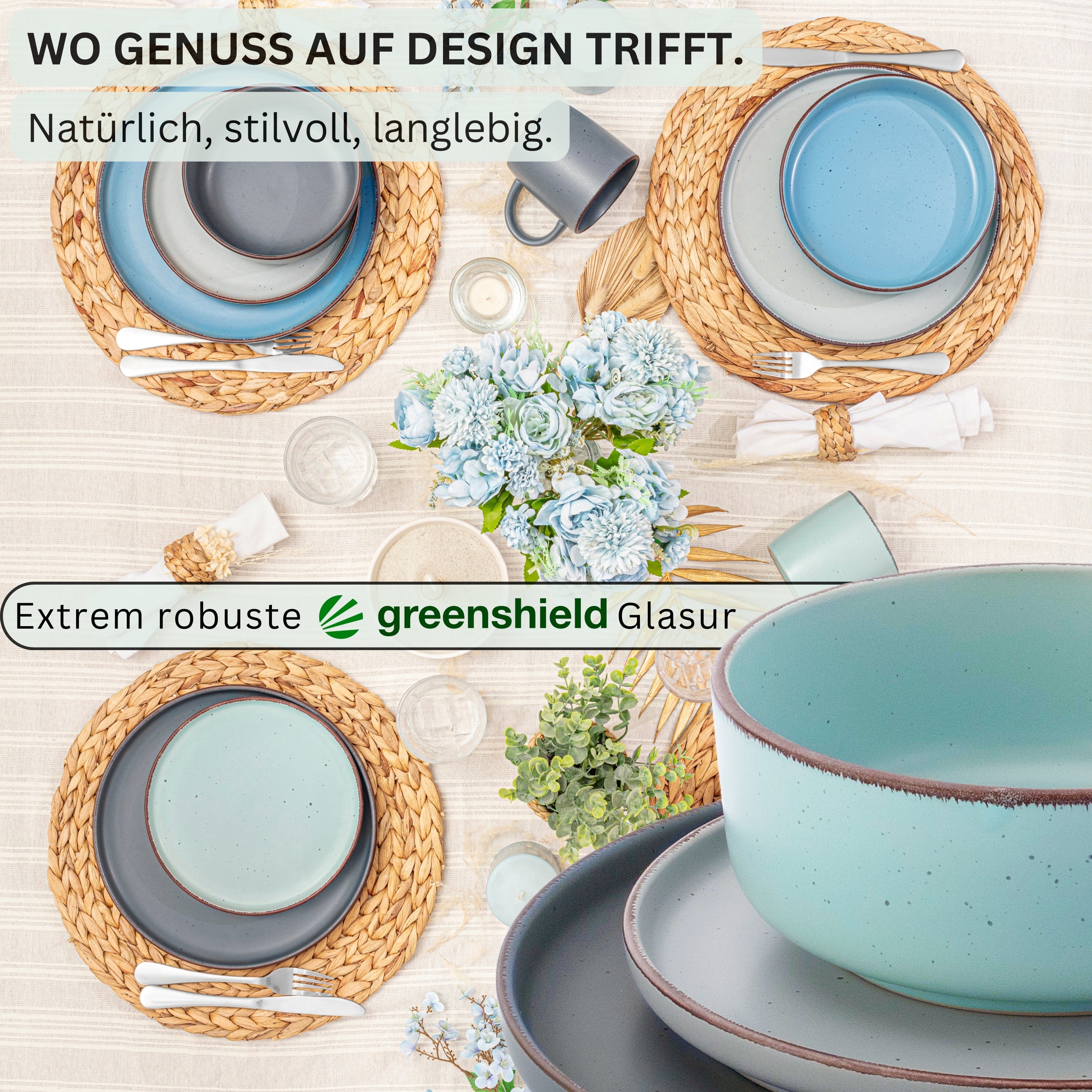 SÄNGER Steingut Geschirrset Bombay Sky Shades 16 teilig für 4 Personen